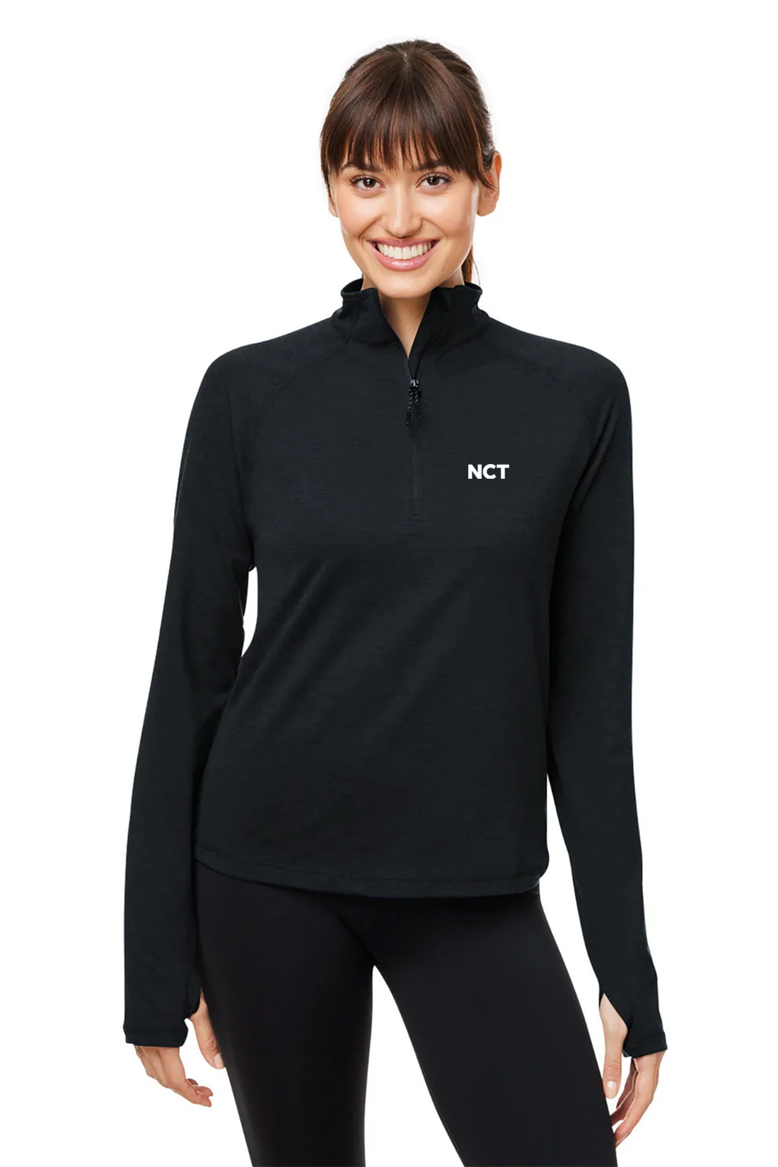 Glyder Ladies Marbled Jersey Fairway Quarter-Zip, Black Marble [NCT]