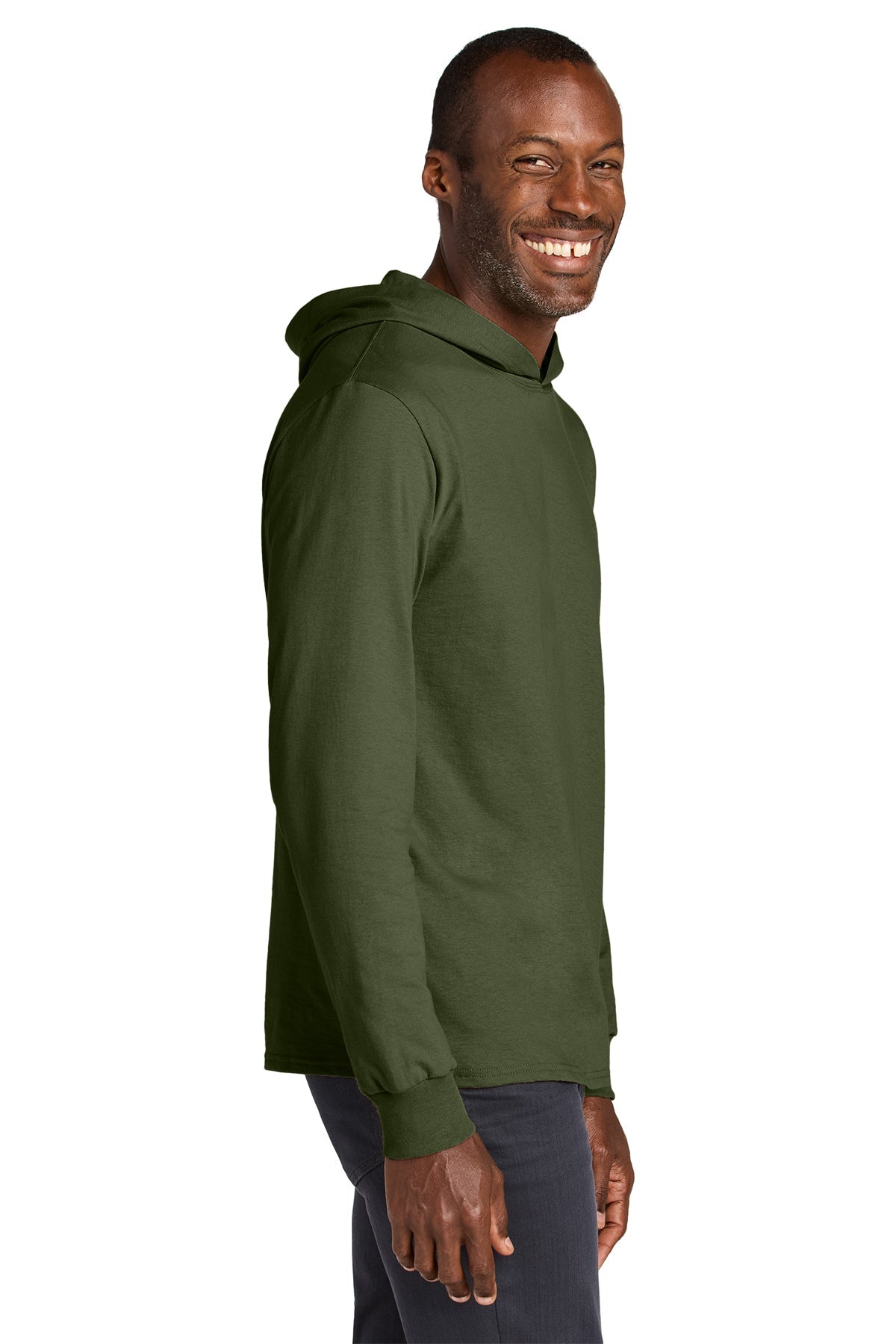 Jerzees Classics Unisex Cotton Long Sleeve Hooded Custom T-Shirts, Military Green