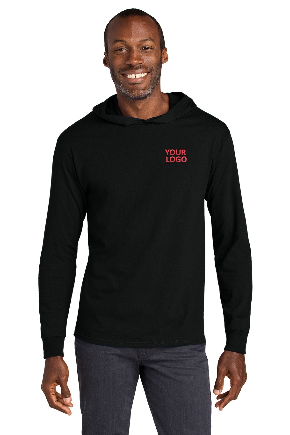Jerzees Classics Unisex Cotton Long Sleeve Hooded Custom T-Shirts, Black