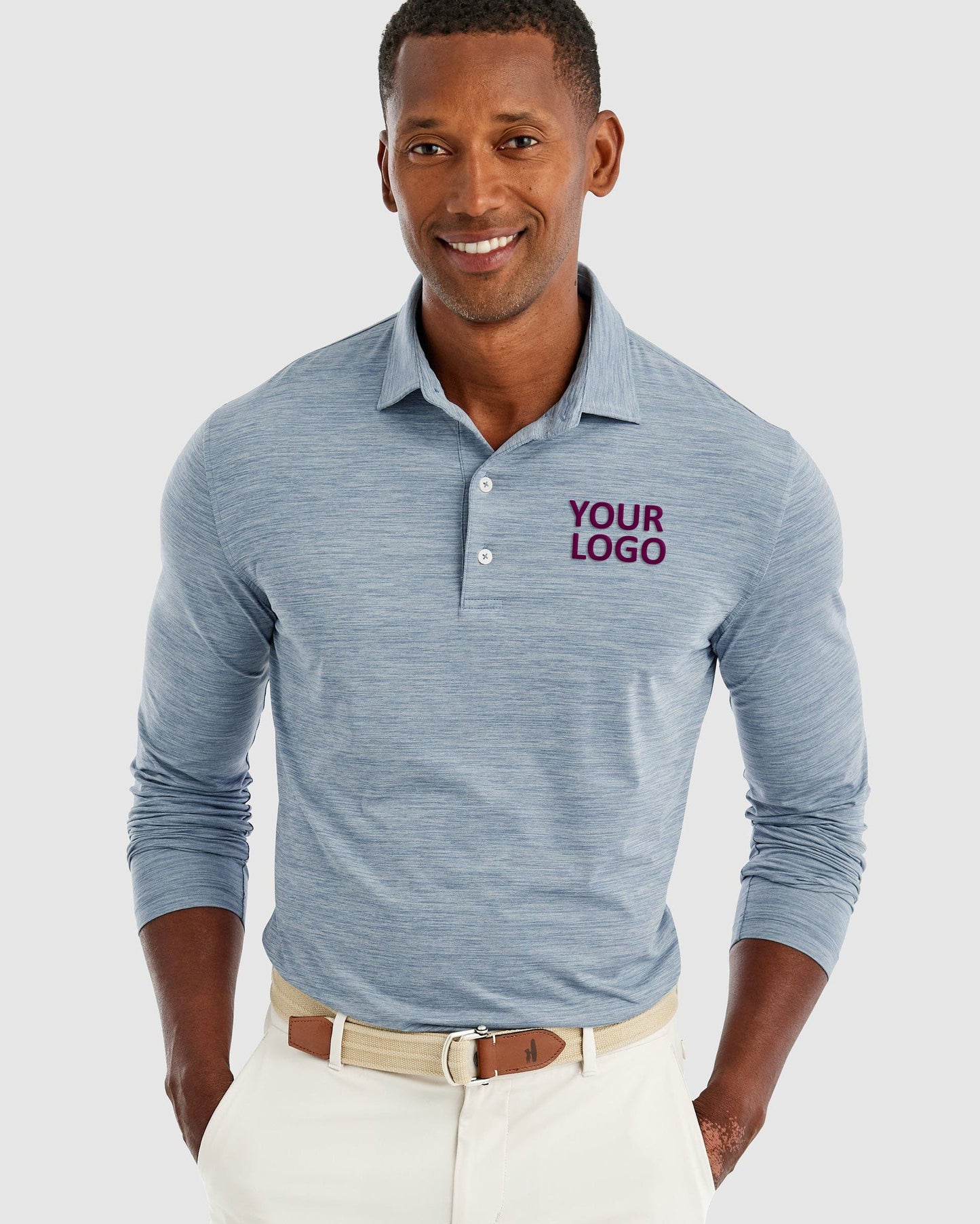 Johnnie-O Swing Long Sleeve Featherweight Custom Polos, Lake [Horizontal Talent]
