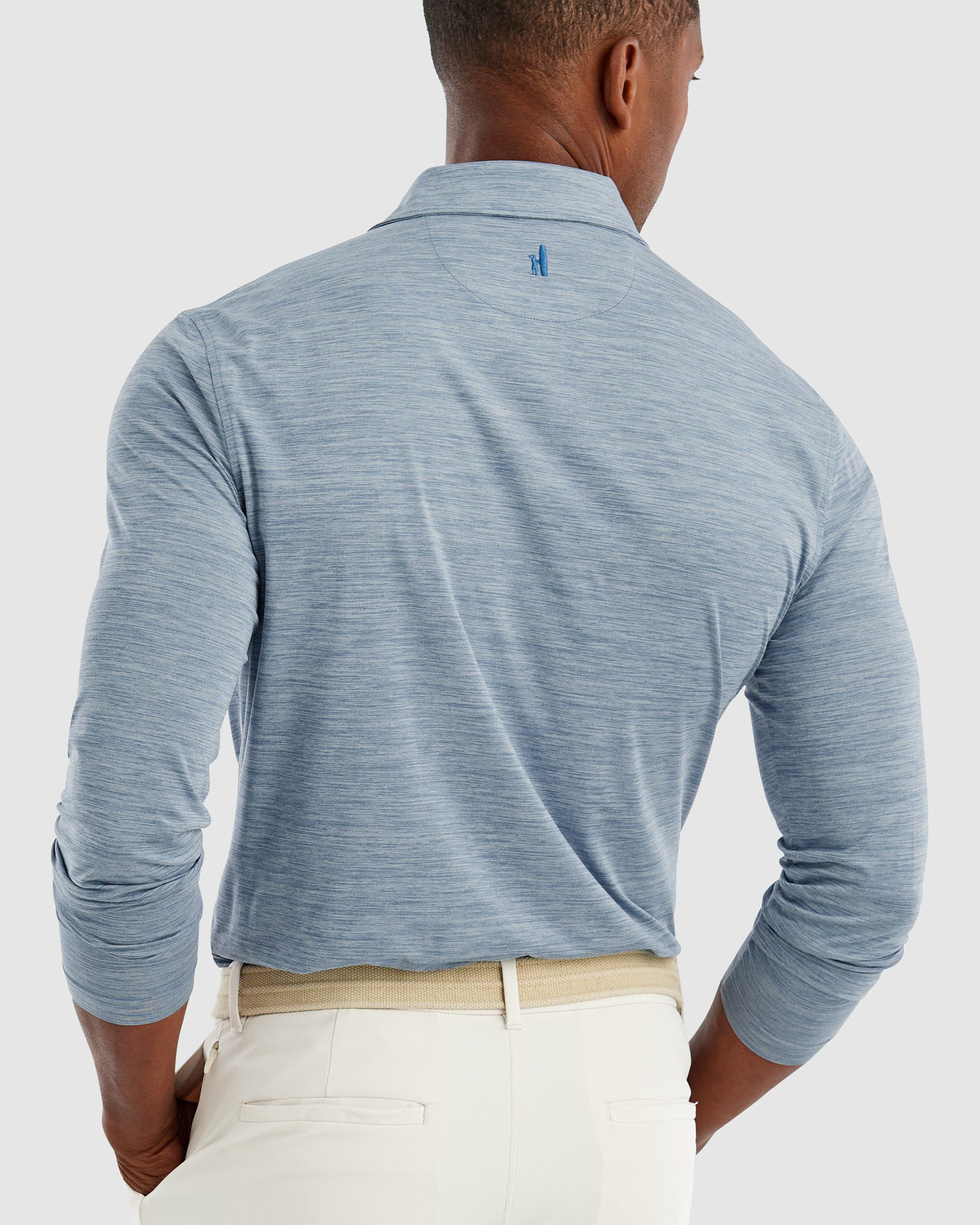 Johnnie-O Swing Long Sleeve Featherweight Custom Polos, Lake [Matos Builders]