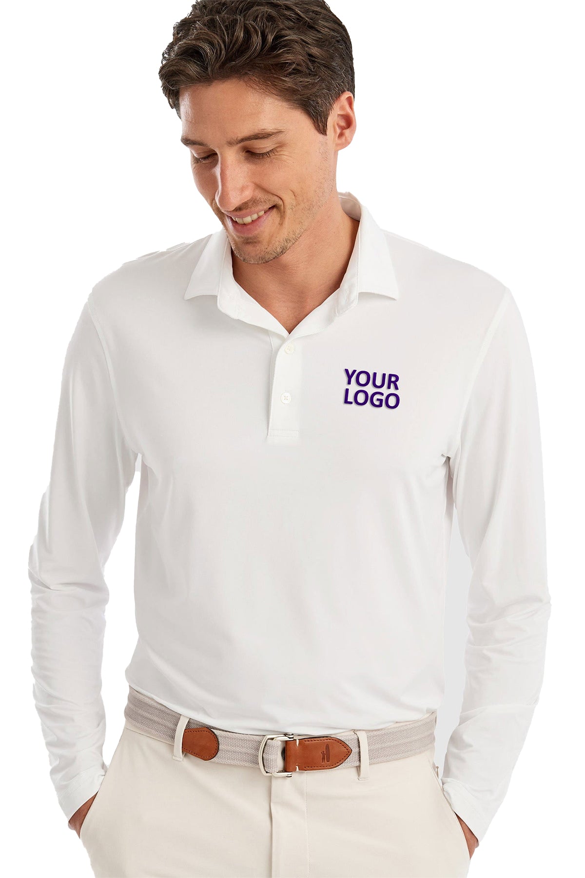 Johnnie-O Swing Long Sleeve Featherweight Custom Polos, White