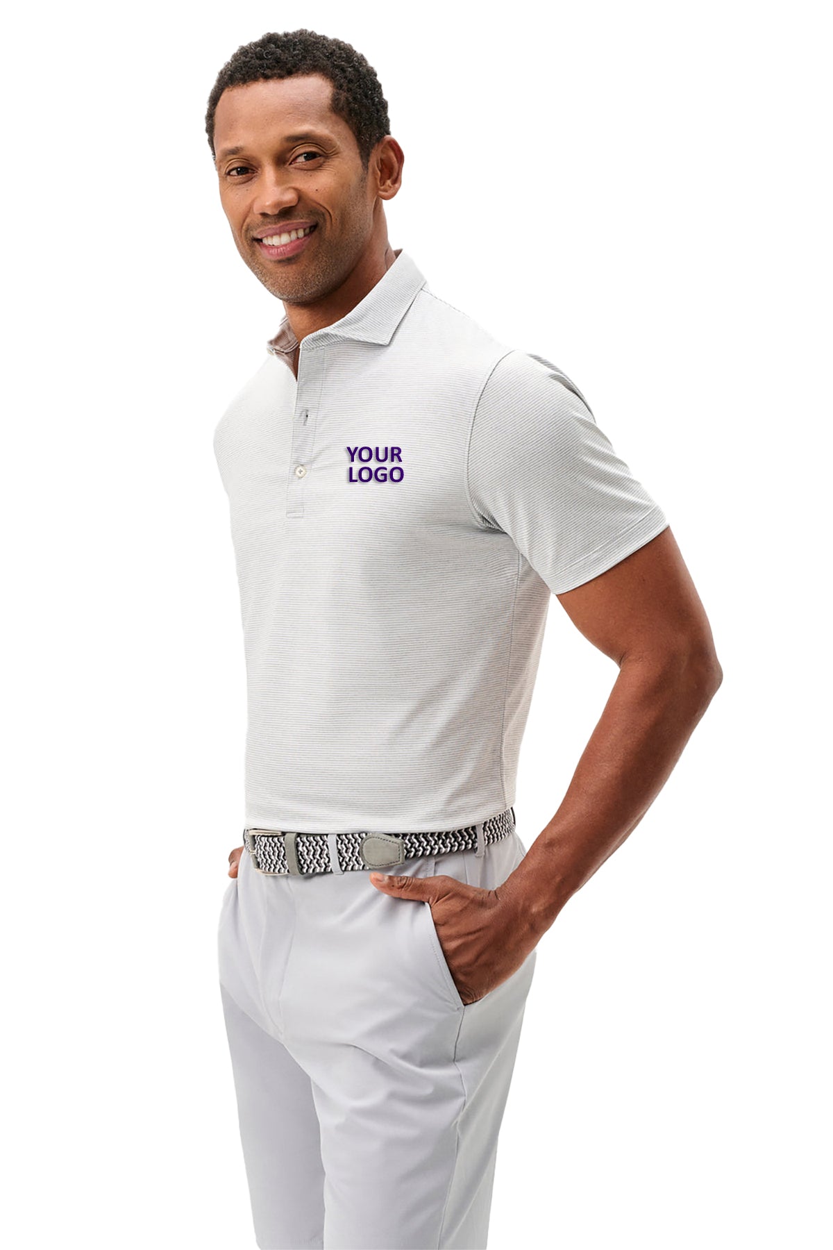 Custom Johnnie O Mens Lyndon Striped Polo, Seal