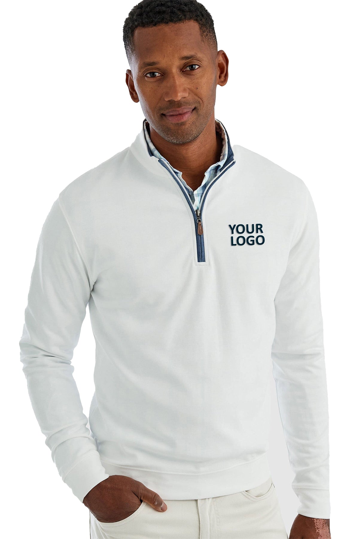 Custom Johnnie O Mens Sully 1/4 Zip Pullover JMKO1460 White