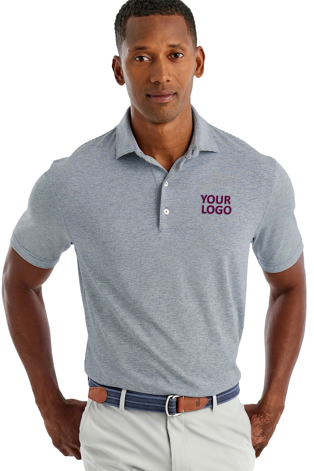Custom Johnnie O Mens Lyndon Striped Polo JMPO2010 Heather Twilight