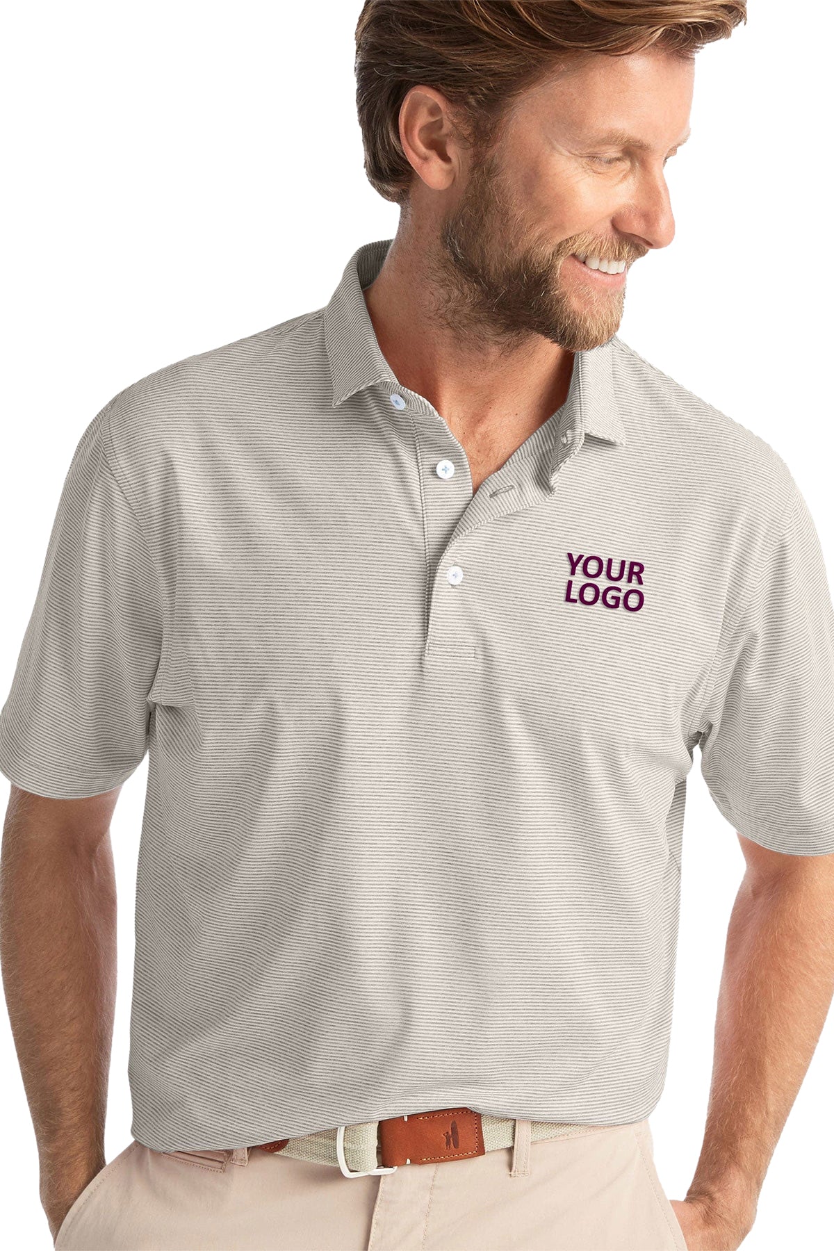 Custom Johnnie O Mens Lyndon Striped Polo JMPO2010 Meteor