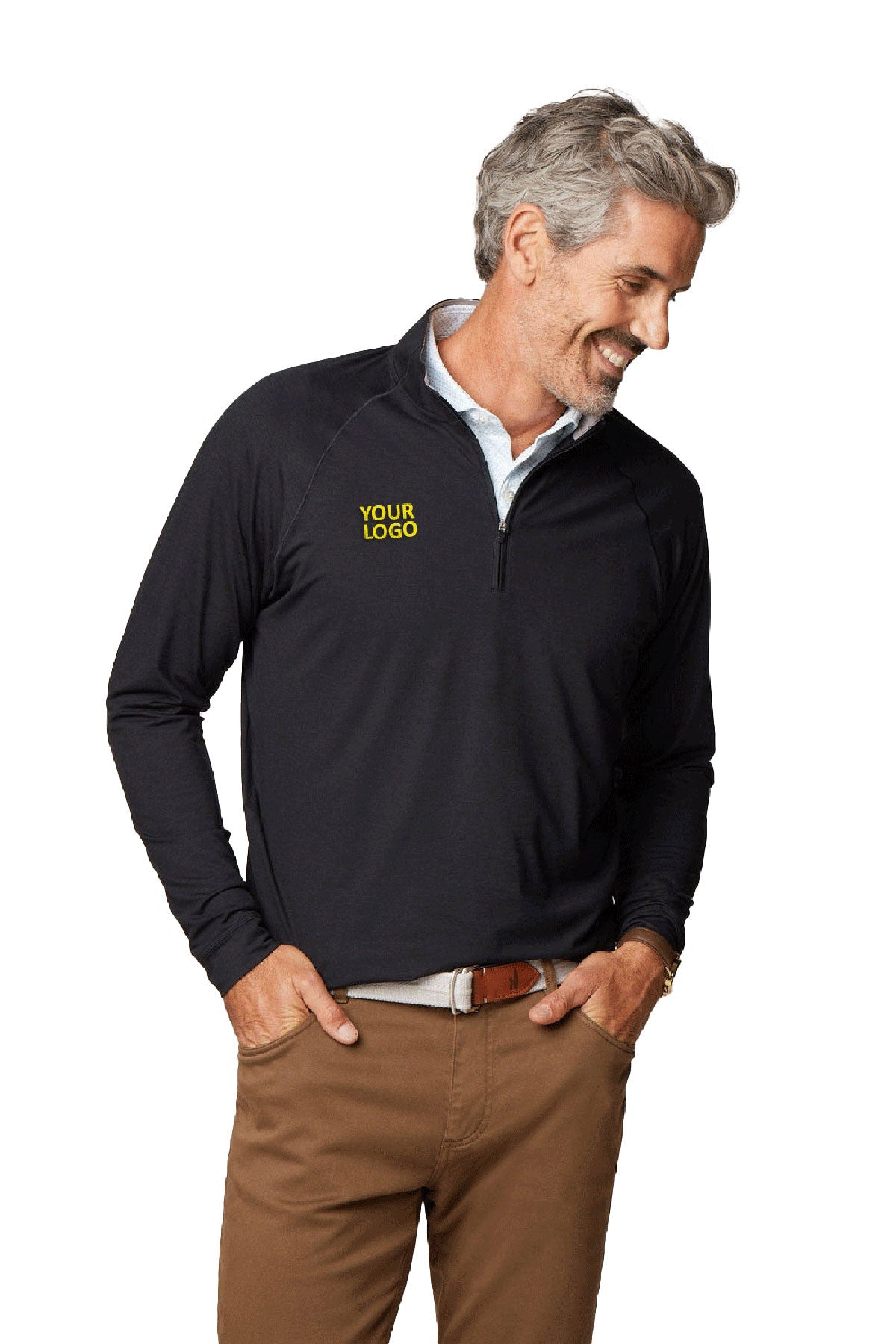 Johnnie O Freeborne Performance 1/4 Zip Custom Pullovers, Black [NARENCO]
