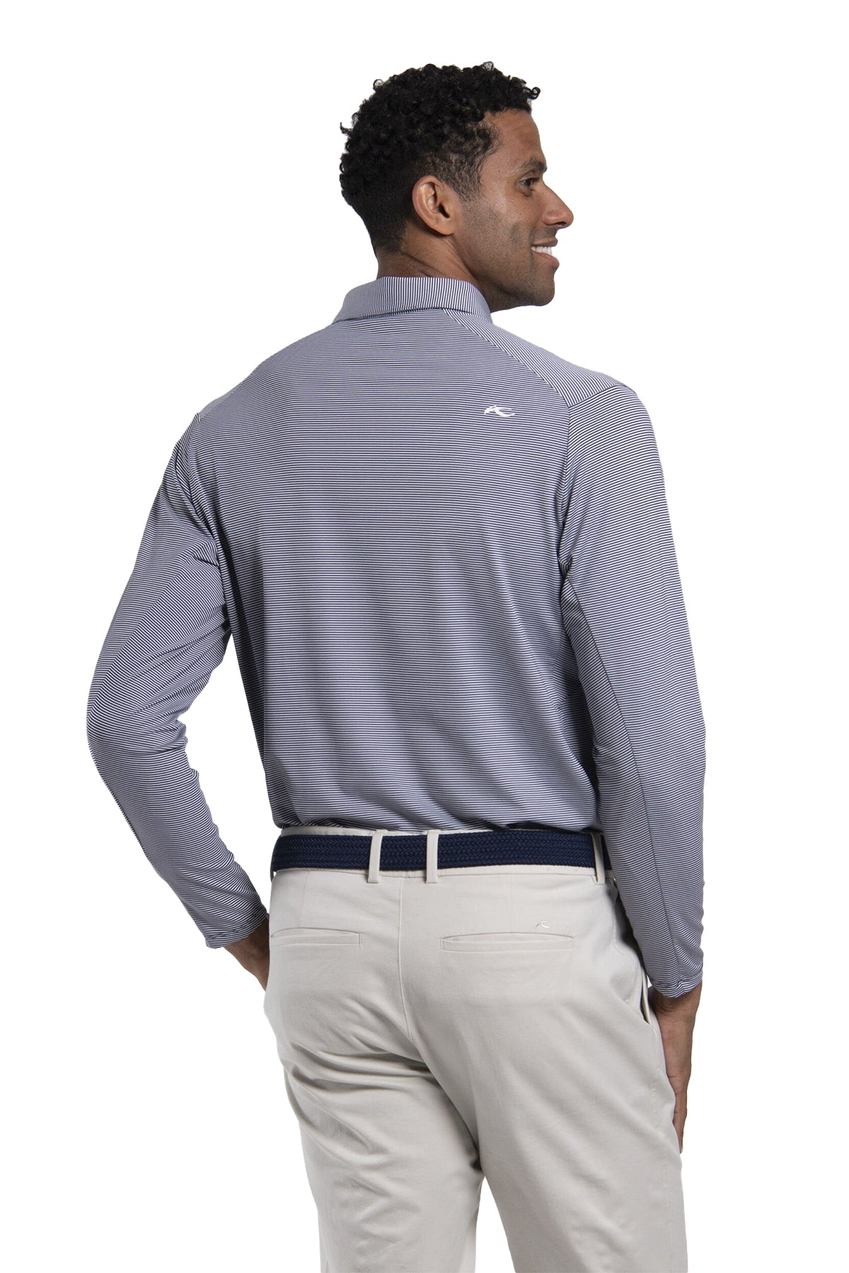 Kjus Soren Stripe Custom Long Sleeve Polos, Atlanta Blue/White