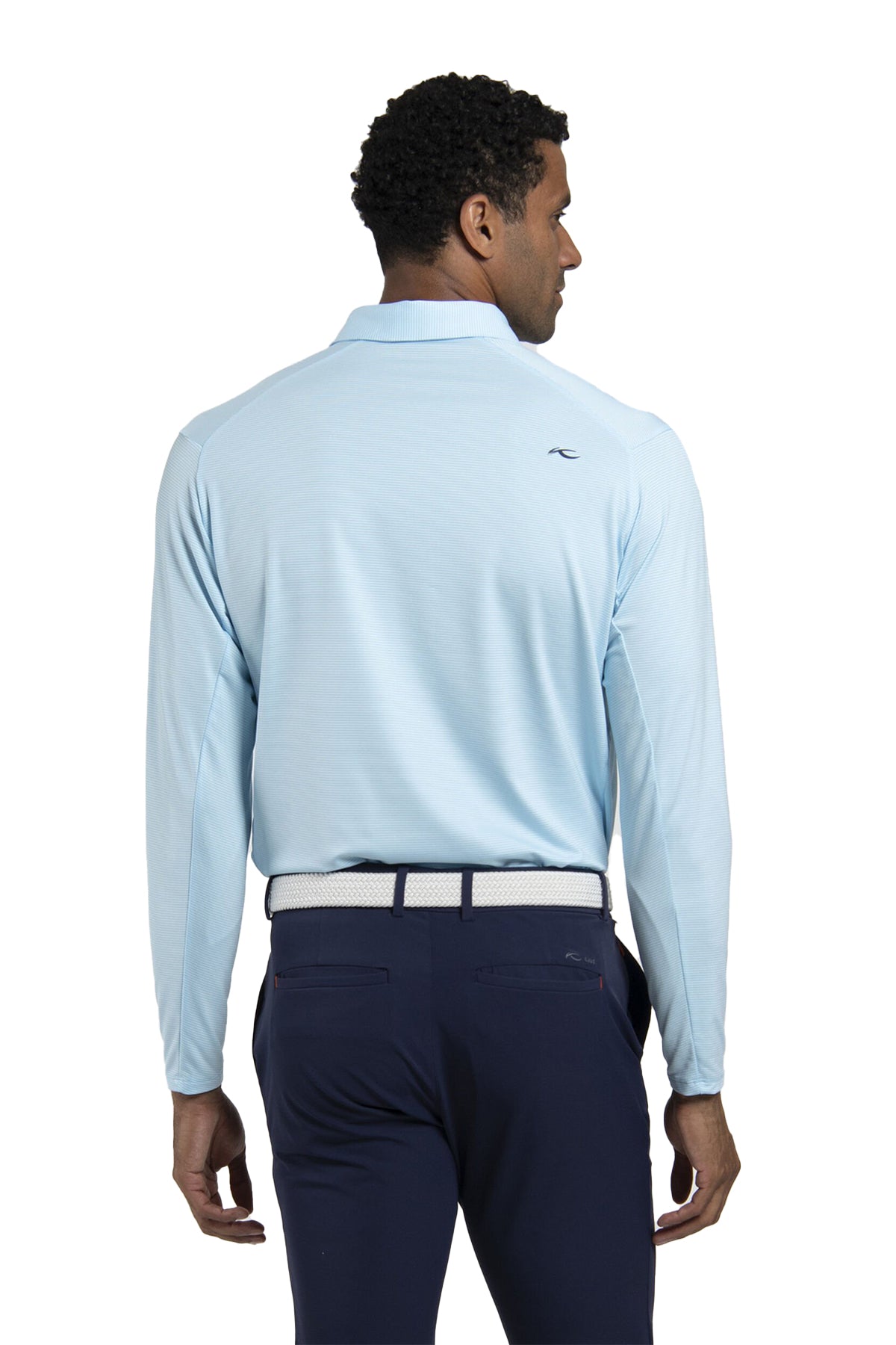 Kjus Soren Stripe Custom Long Sleeve Polos, Poolside/White
