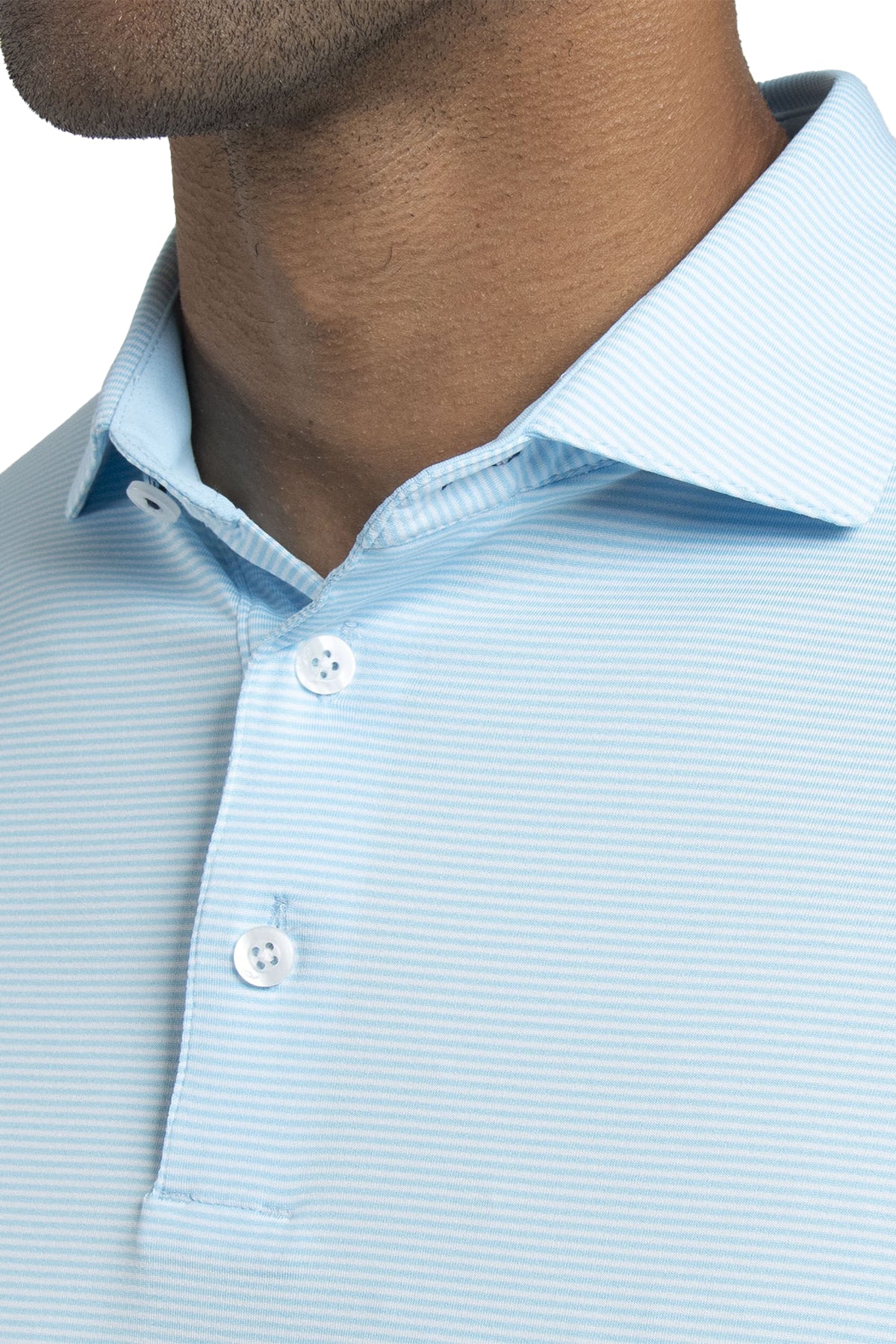 Kjus Soren Stripe Custom Long Sleeve Polos, Poolside/White