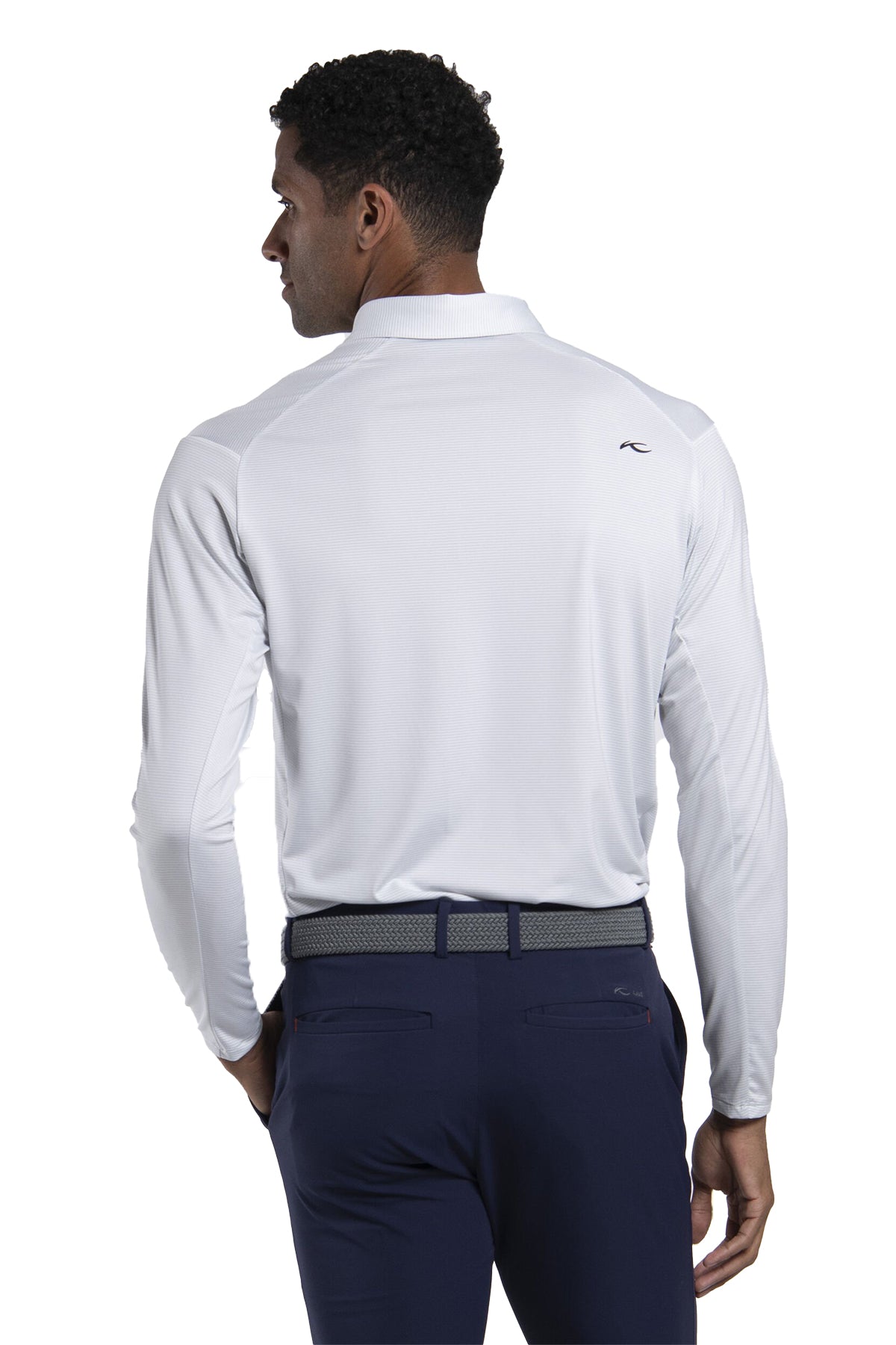 Kjus Soren Stripe Custom Long Sleeve Polos, Alloy/White