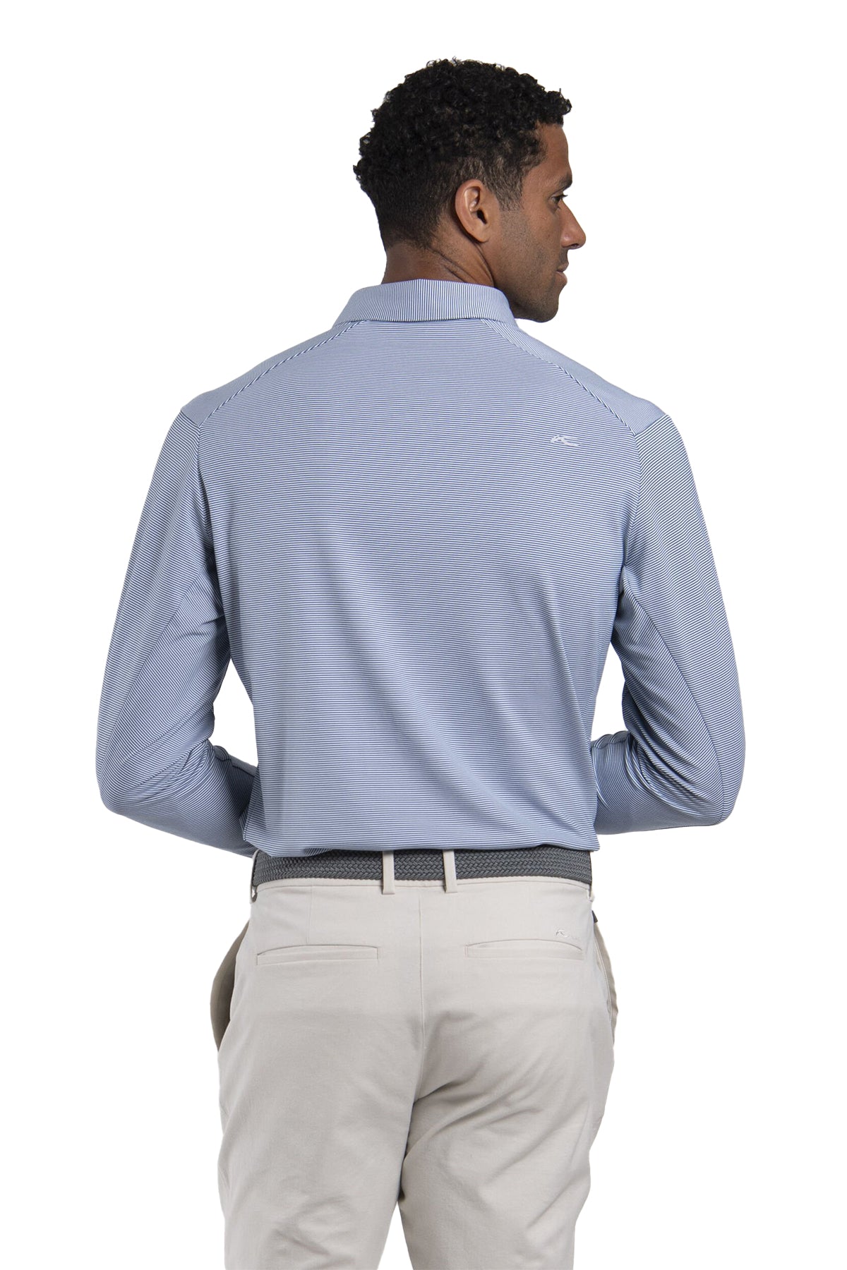Kjus Soren Stripe Custom Long Sleeve Polos, Maritime/White