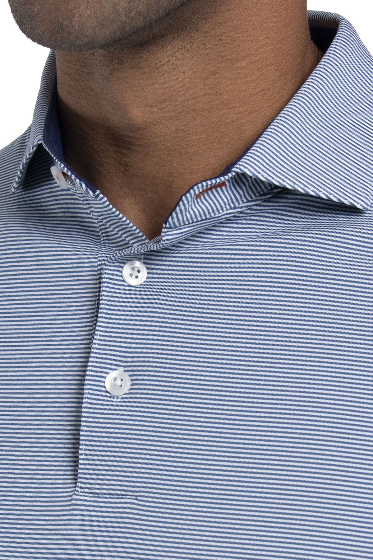 Kjus Soren Stripe Custom Long Sleeve Polos, Maritime/White
