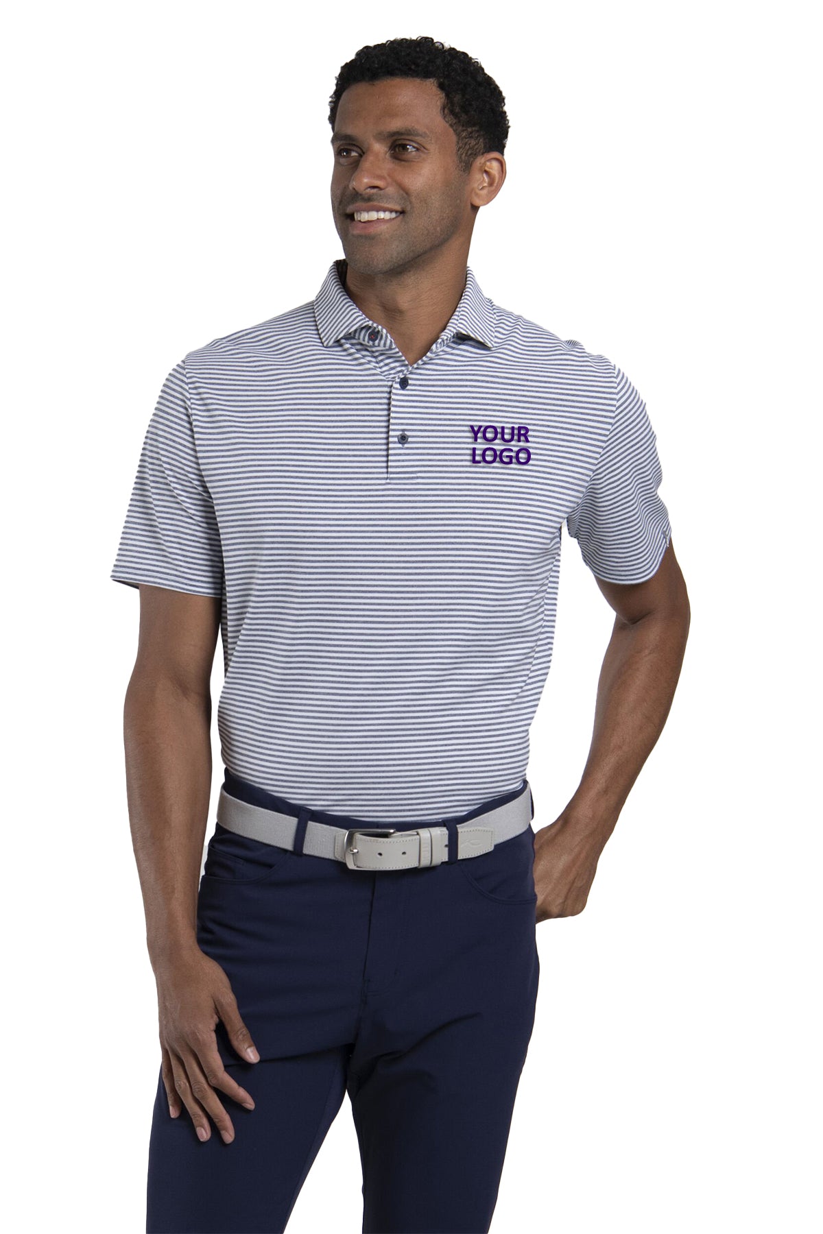Kjus Lee Stripe Custom Polos, Atlanta Blue/White
