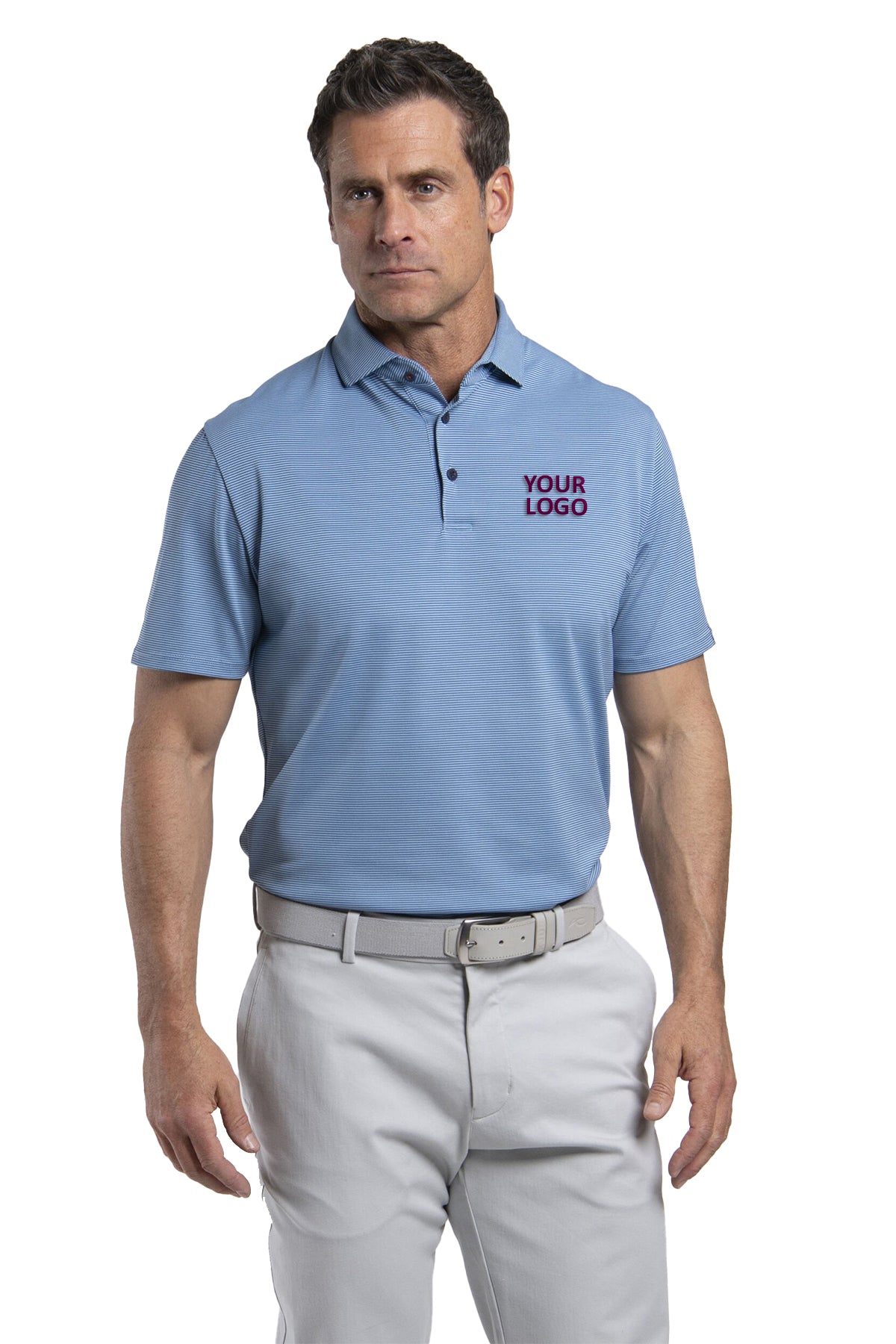 Kjus Lee Stripe Custom Polos, Maritime/Vapor Blue