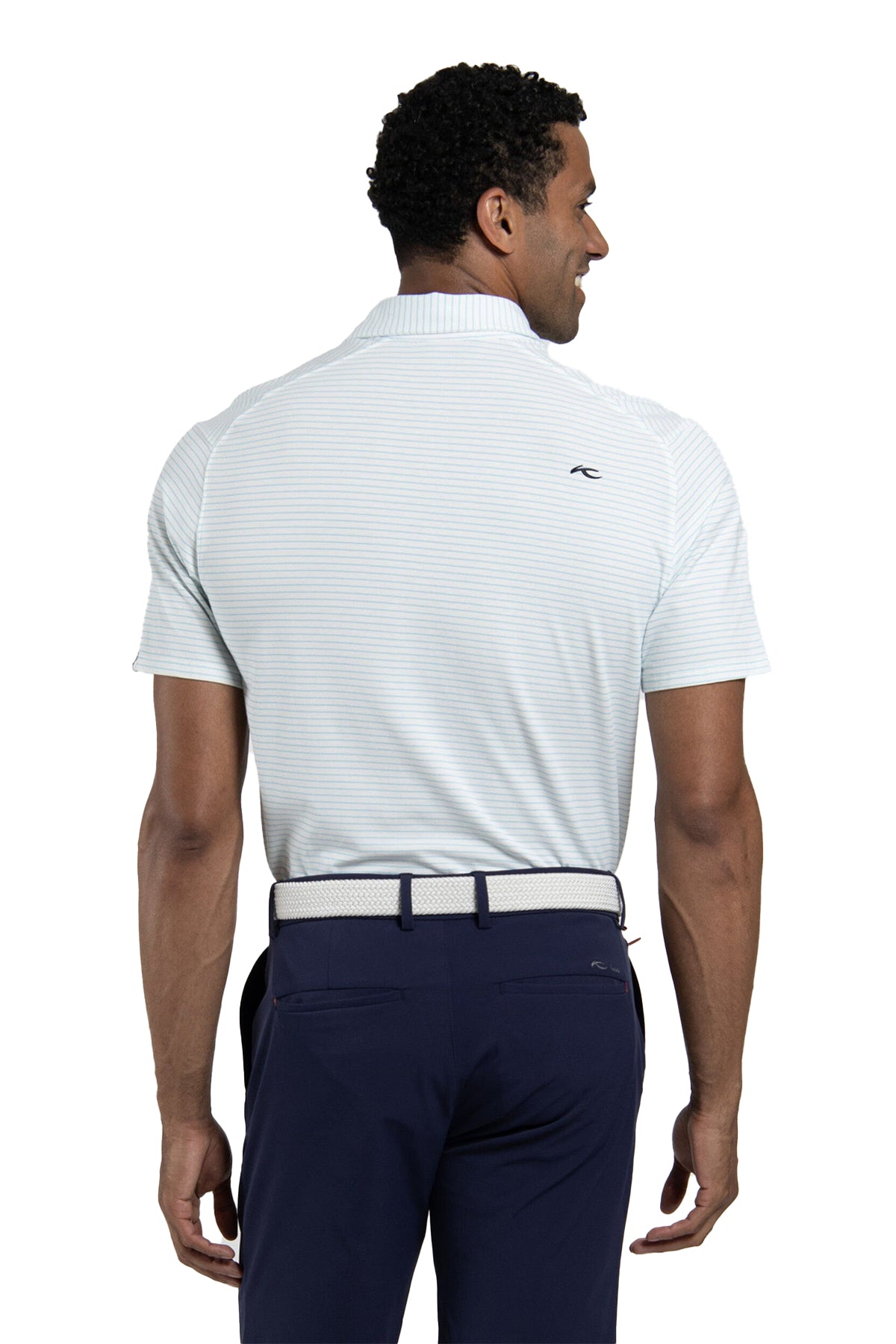 Kjus Hollow Pima Stripe Custom Polos, White/Poolside