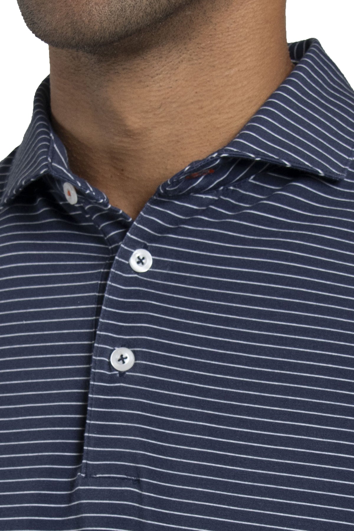Kjus Hollow Pima Stripe Custom Polos, Atlanta Blue/White