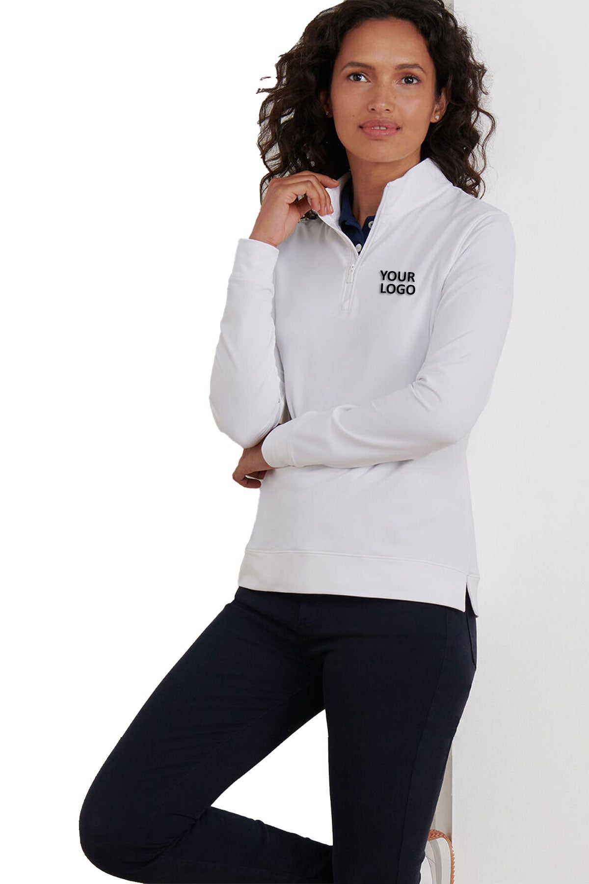 Peter Millar Womens Perth Performance Custom Quarter-Zips, White [Matos Builders]