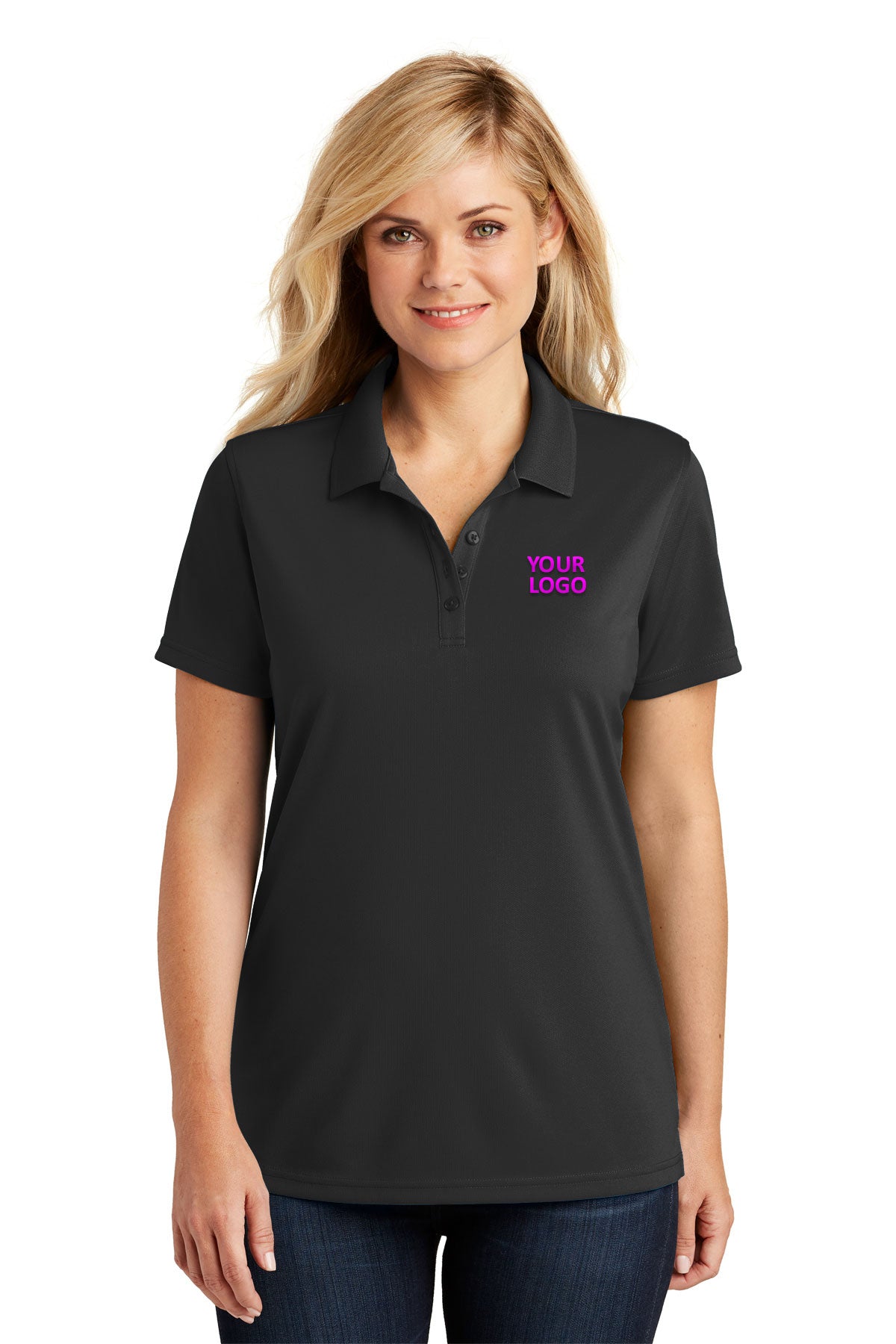 Port Authority Womens Dry Zone UV Micro-Mesh Custom Polos, Deep Black [Oregon Founders Club]