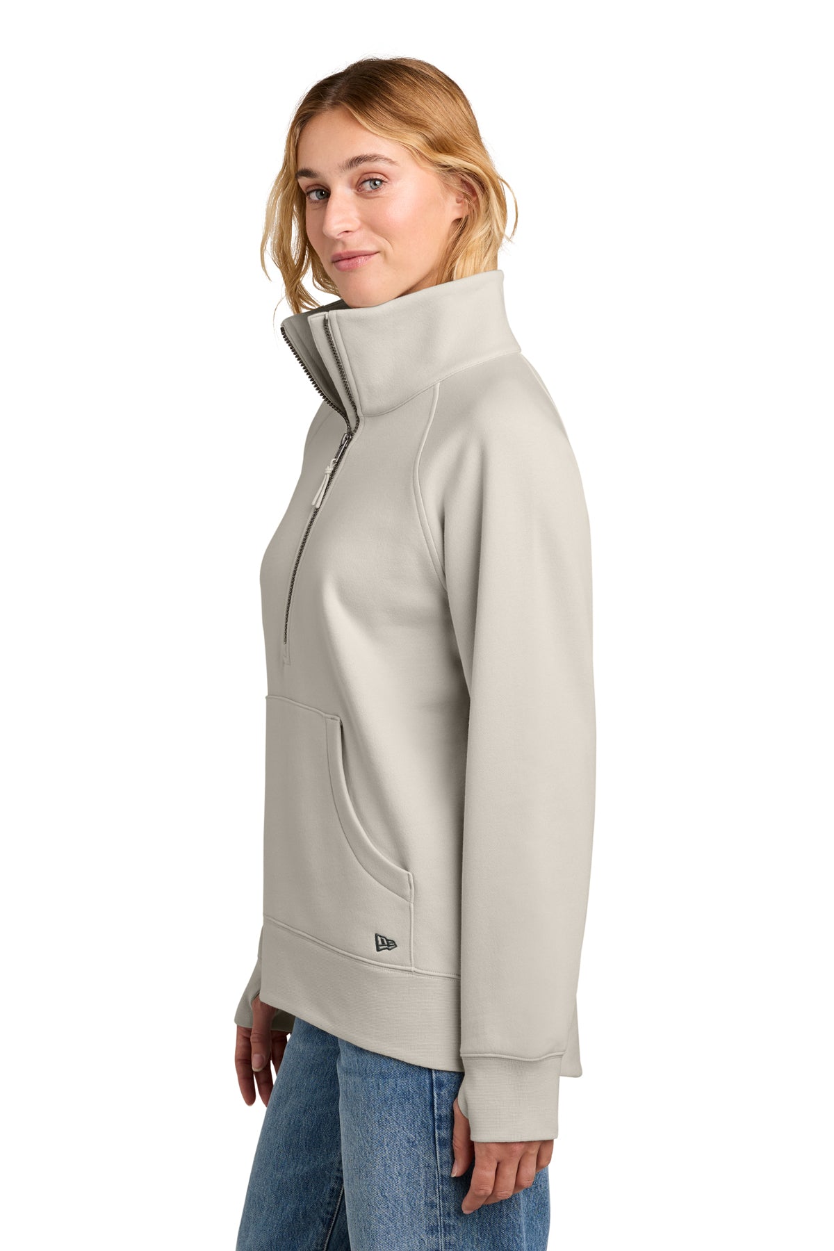 New Era Women’s Heritage Fleece Custom 1/2-Zips, Soft Beige