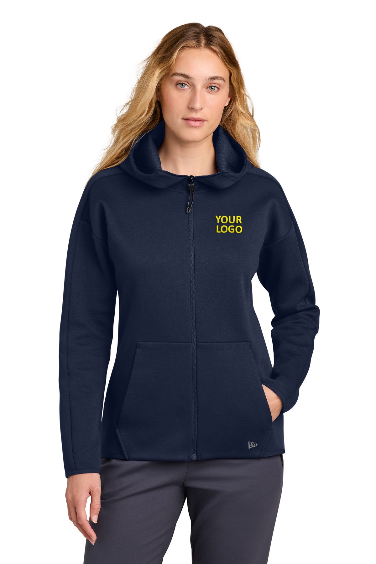 New Era Women’s Double Back Custom Full-Zip Hoodies, True Navy