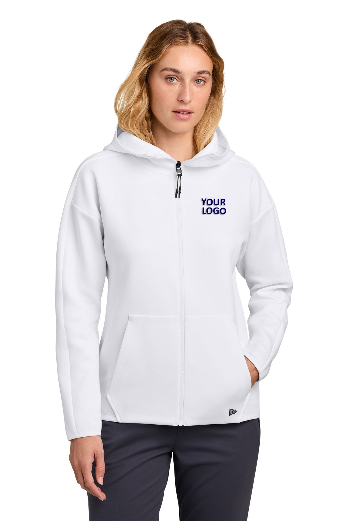 New Era Women’s Double Back Custom Full-Zip Hoodies, White