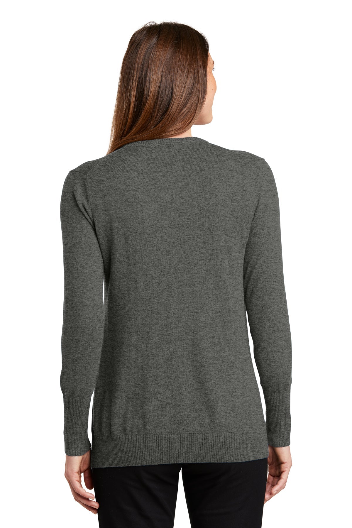 Port Authority Ladies V-Neck Customized Sweaters, Charcoal Heather [Eastside Vocational Services, Inc.]