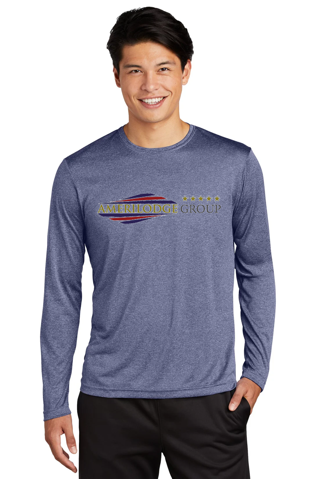 Sport-Tek Long Sleeve Heather Contender Tee, True Navy Heather [AMERILODGE GROUP]
