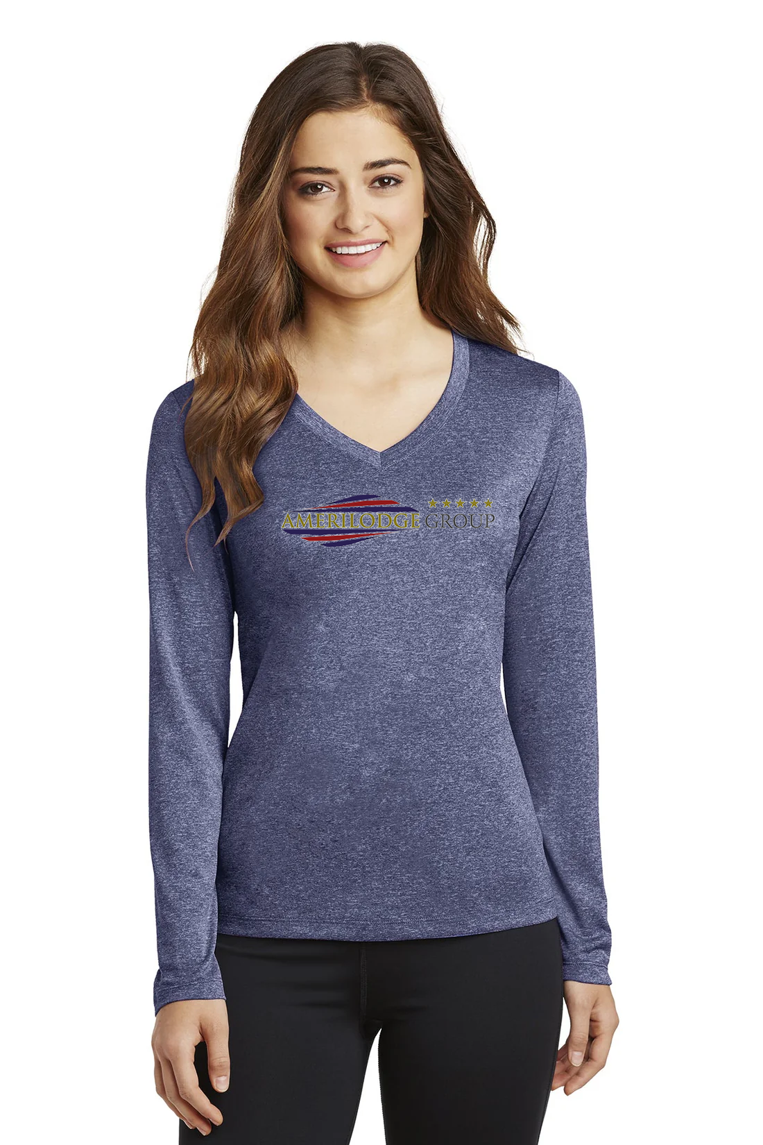 Sport-Tek Ladies Long Sleeve Heather Contender  V-Neck Tee, True Navy Heather [AMERILODGE GROUP]