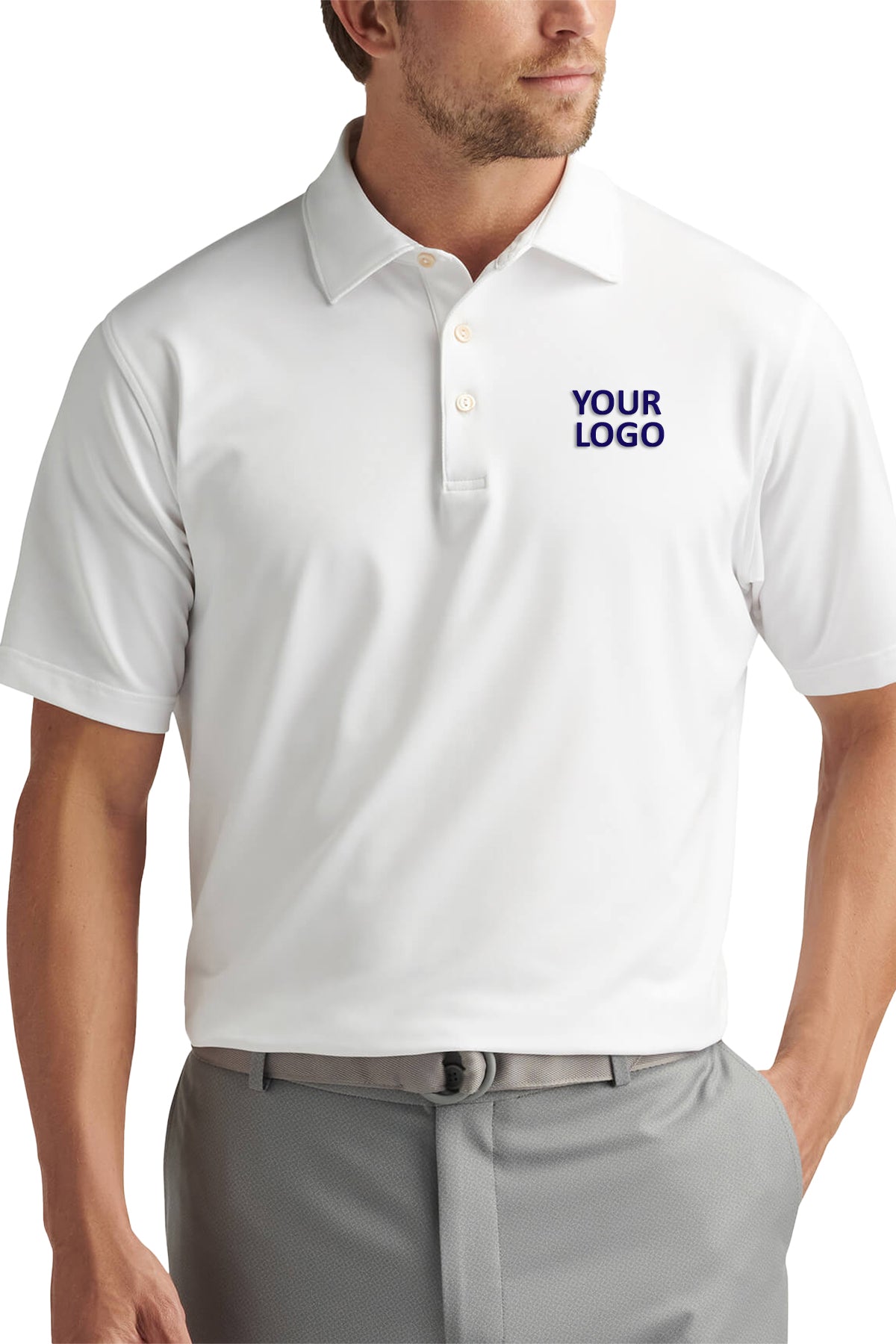 Peter Millar Performance Self Collar Custom Polos, White