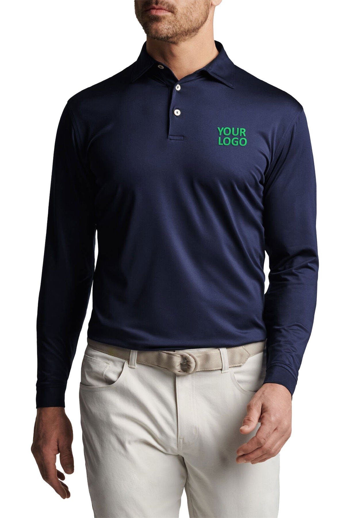Peter Millar Performance Long Sleeve Branded Polos, Navy