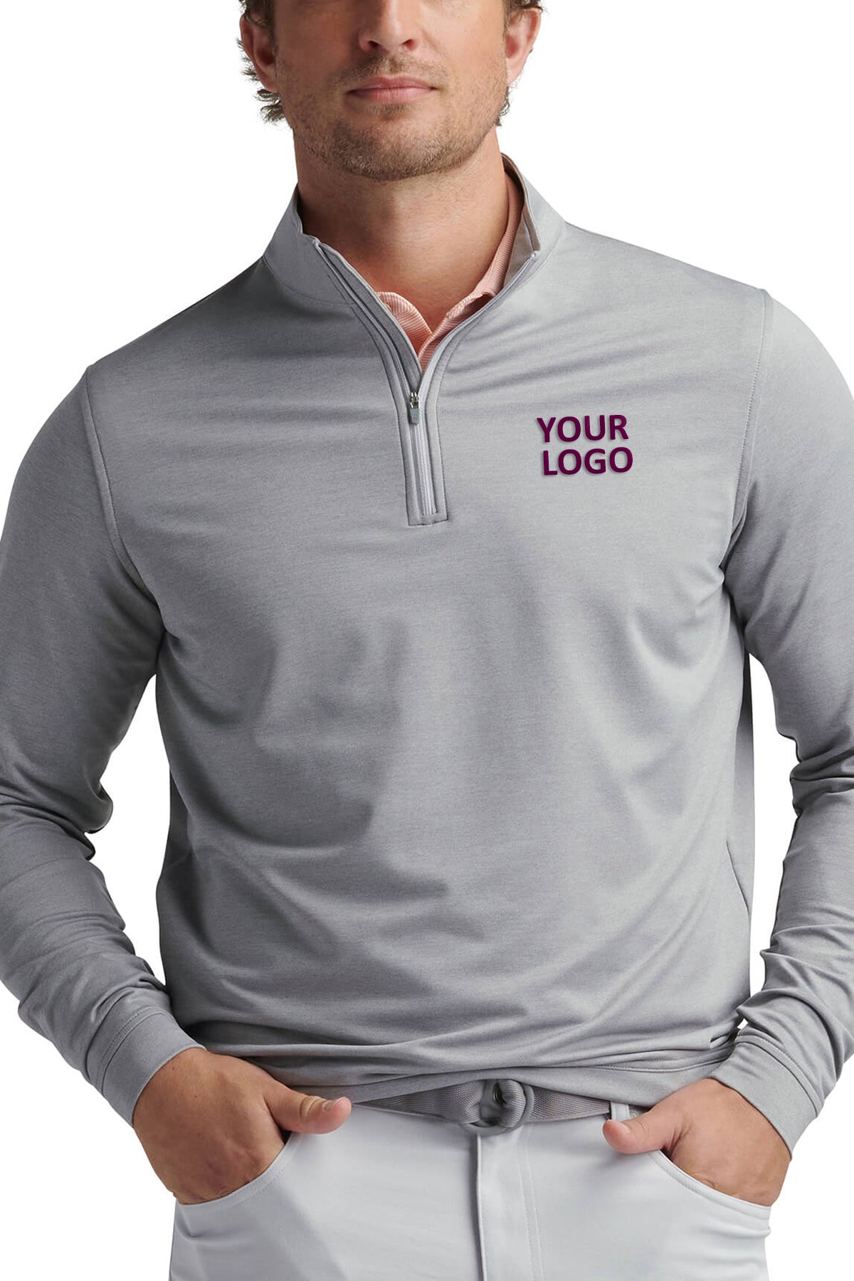 Peter Millar Perth Melange Custom Quarter Zips, Gale Grey