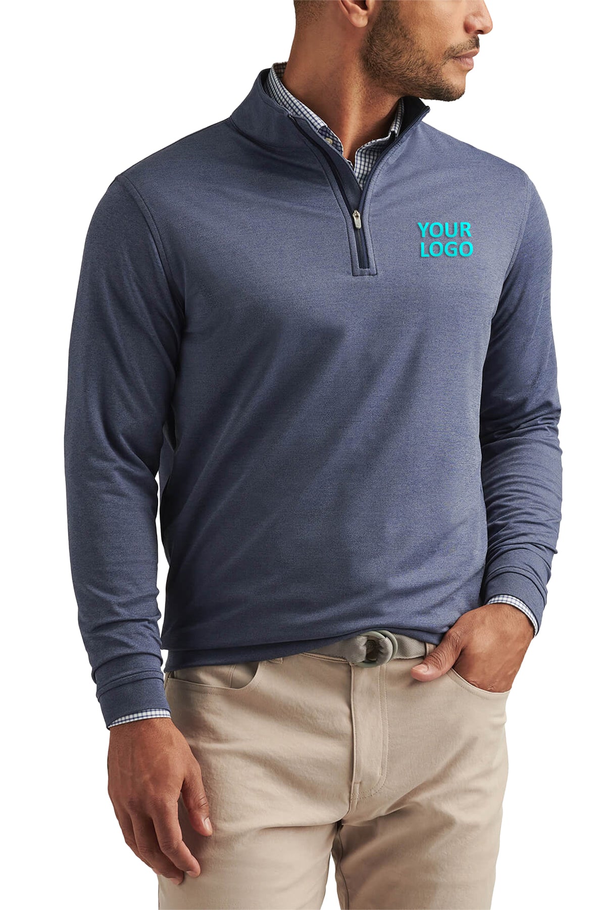 Peter Millar Perth Melange Custom Quarter Zips, Navy