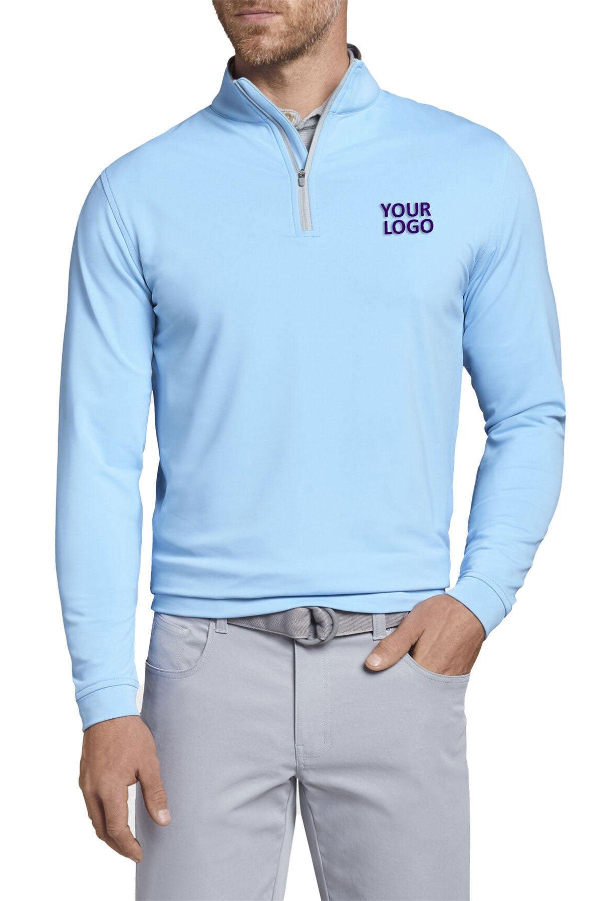 peter millar cottage blue ME0EK40 perth stretch loop terry quarter zip with custom logo pullovers
