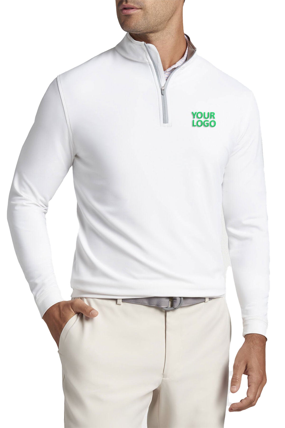 peter millar white ME0EK40 perth stretch loop terry quarter zip with custom logo pullovers
