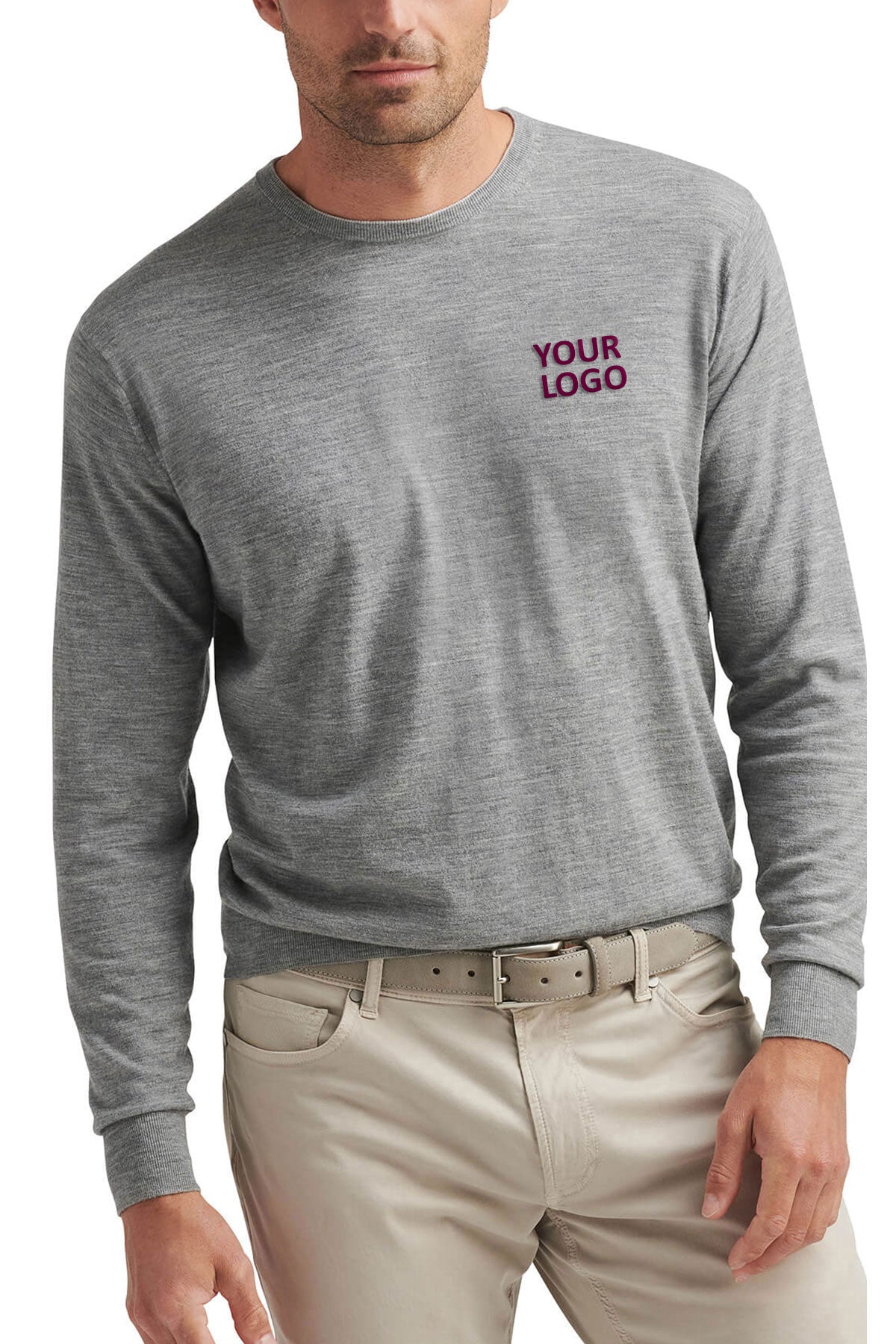 Peter Millar Excursionist Flex Custom Crew-Neck Sweaters, Gale Grey