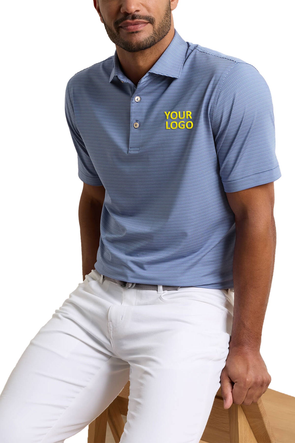 Peter Millar Pierce Performance Jersey Custom Polos, Blue
