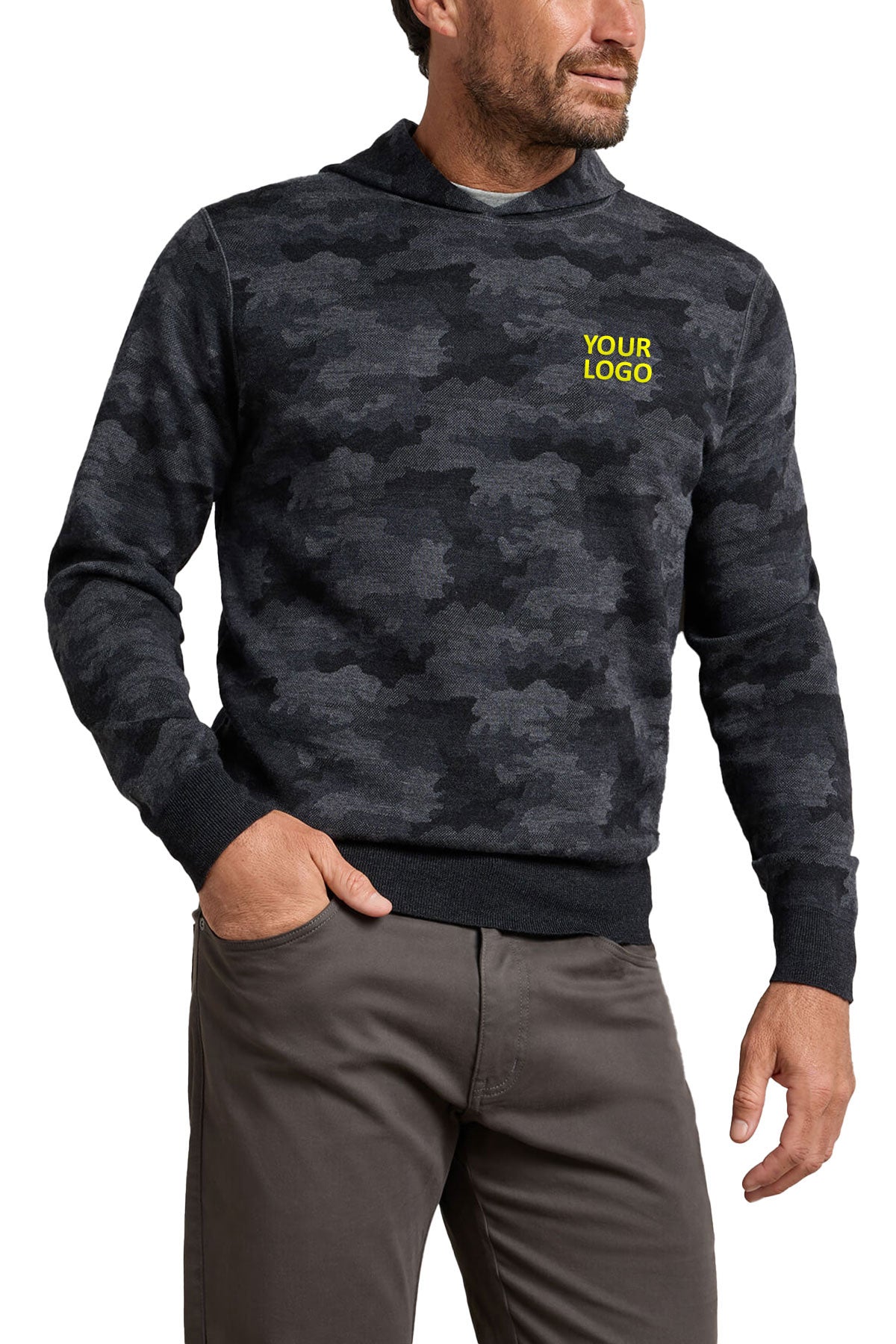 Peter Millar Reversible Camo Popover Custom Hoodies, Black