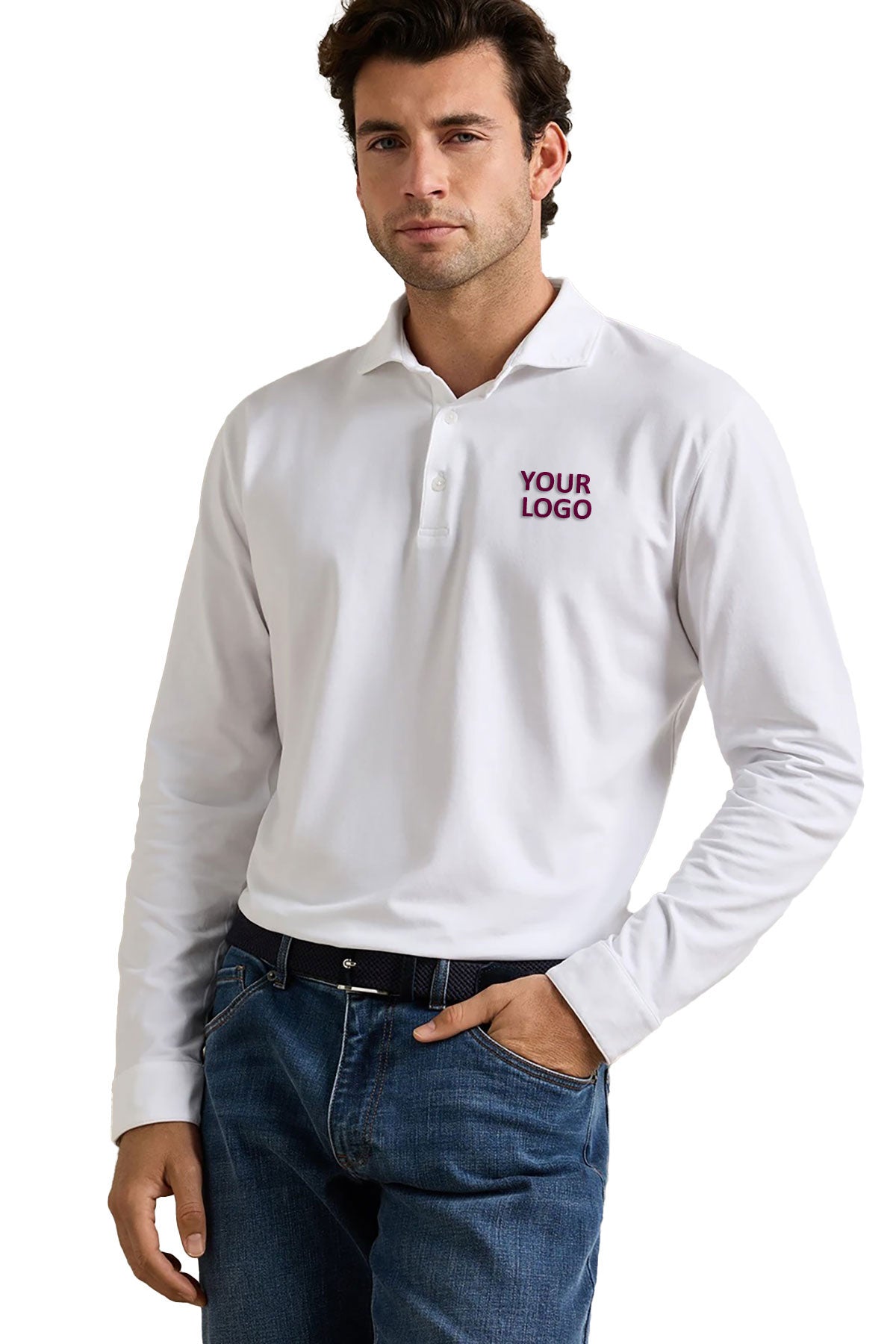 Peter Millar Crown Flex Cotton Long-Sleeve Custom Polos, White