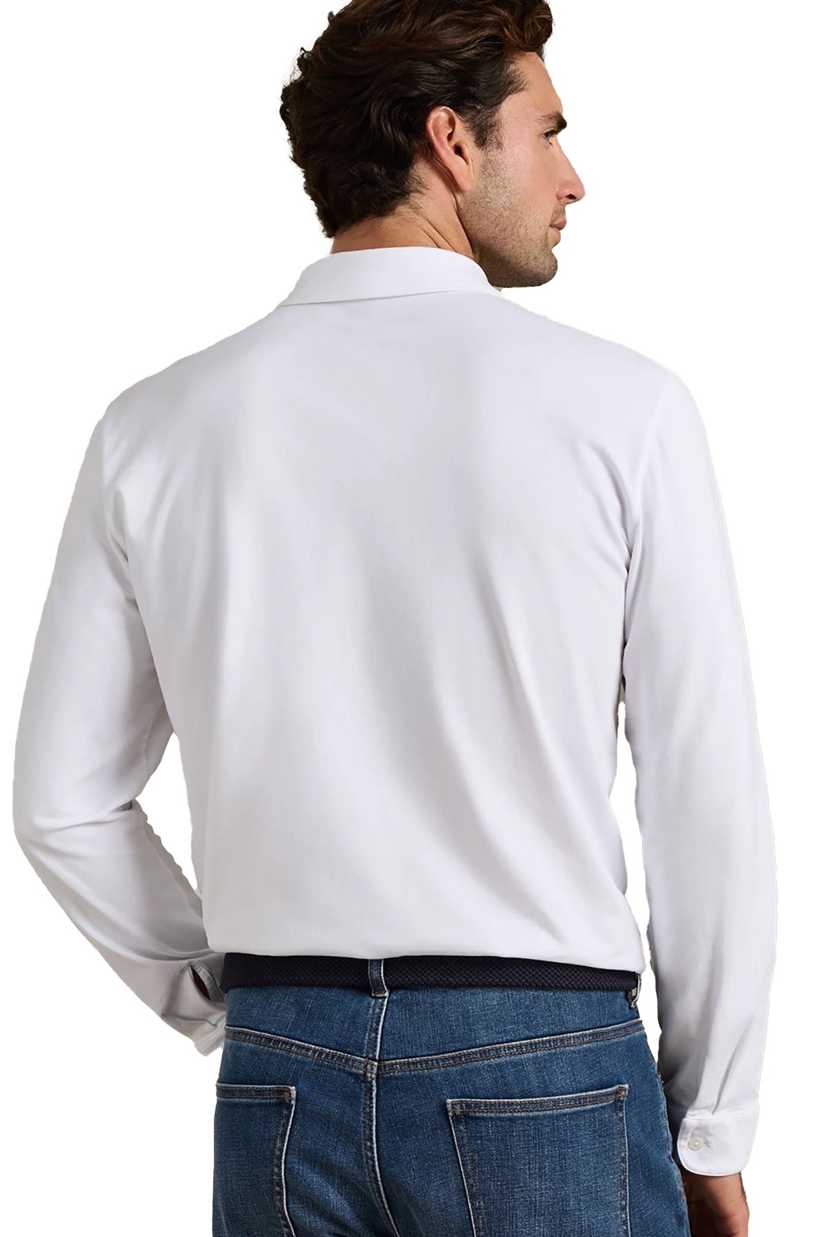 Peter Millar Crown Flex Cotton Long-Sleeve Custom Polos, White