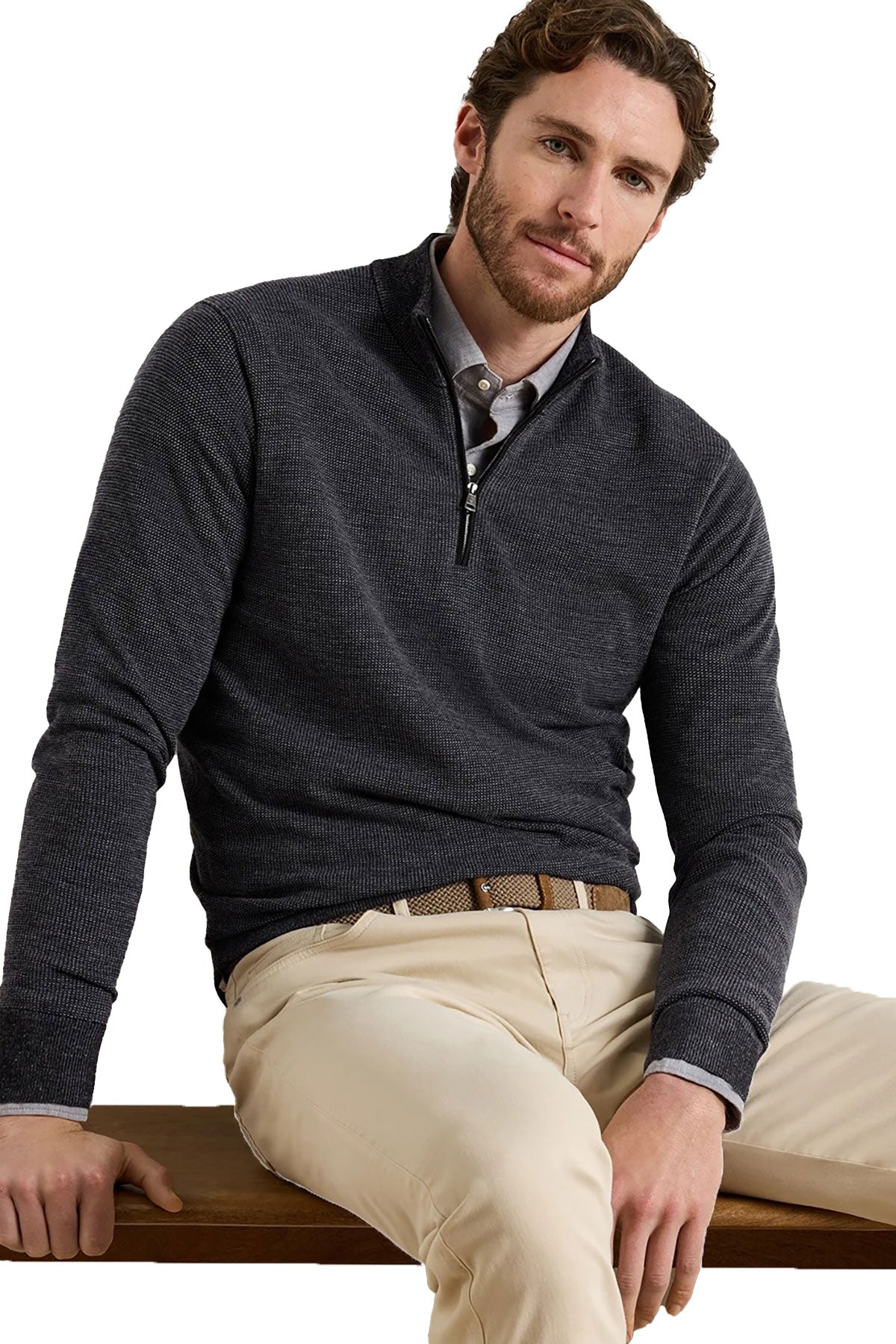 Peter Millar Blair Birdseye Custom Quarter-Zip Sweaters, Charcoal [RealPage]