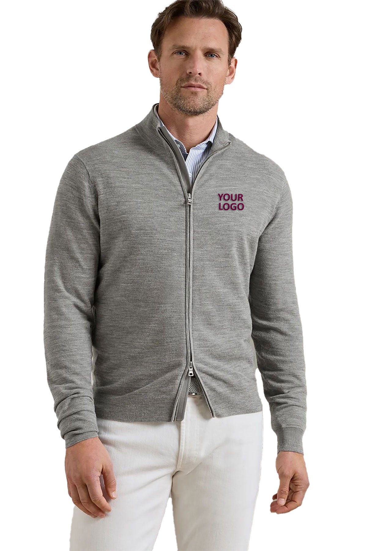 Peter Millar Excursionist Custom Flex Full-Zip Sweaters, Gale Grey