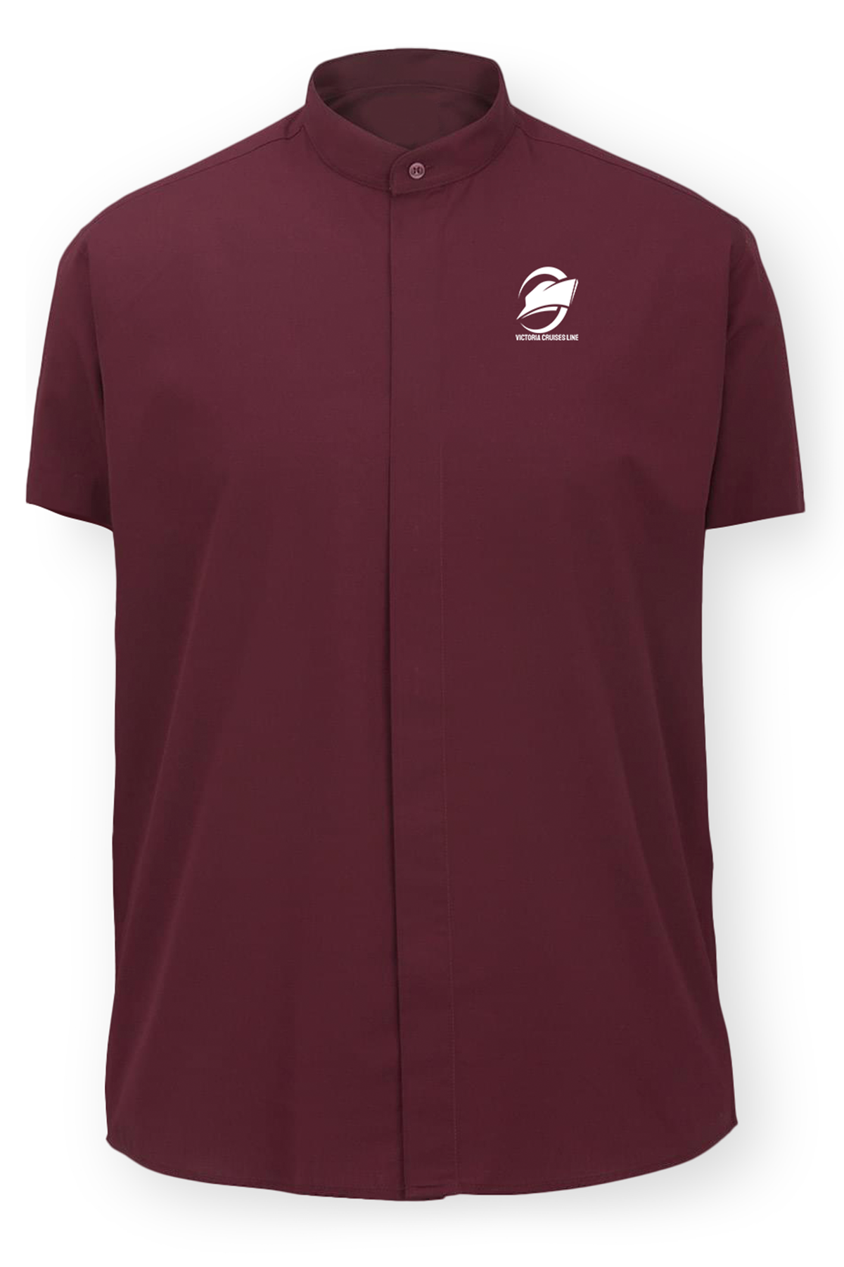 Men's Banded Collar Short-Sleeve Shirt, Burgundy [Left Chest / VCL All White]