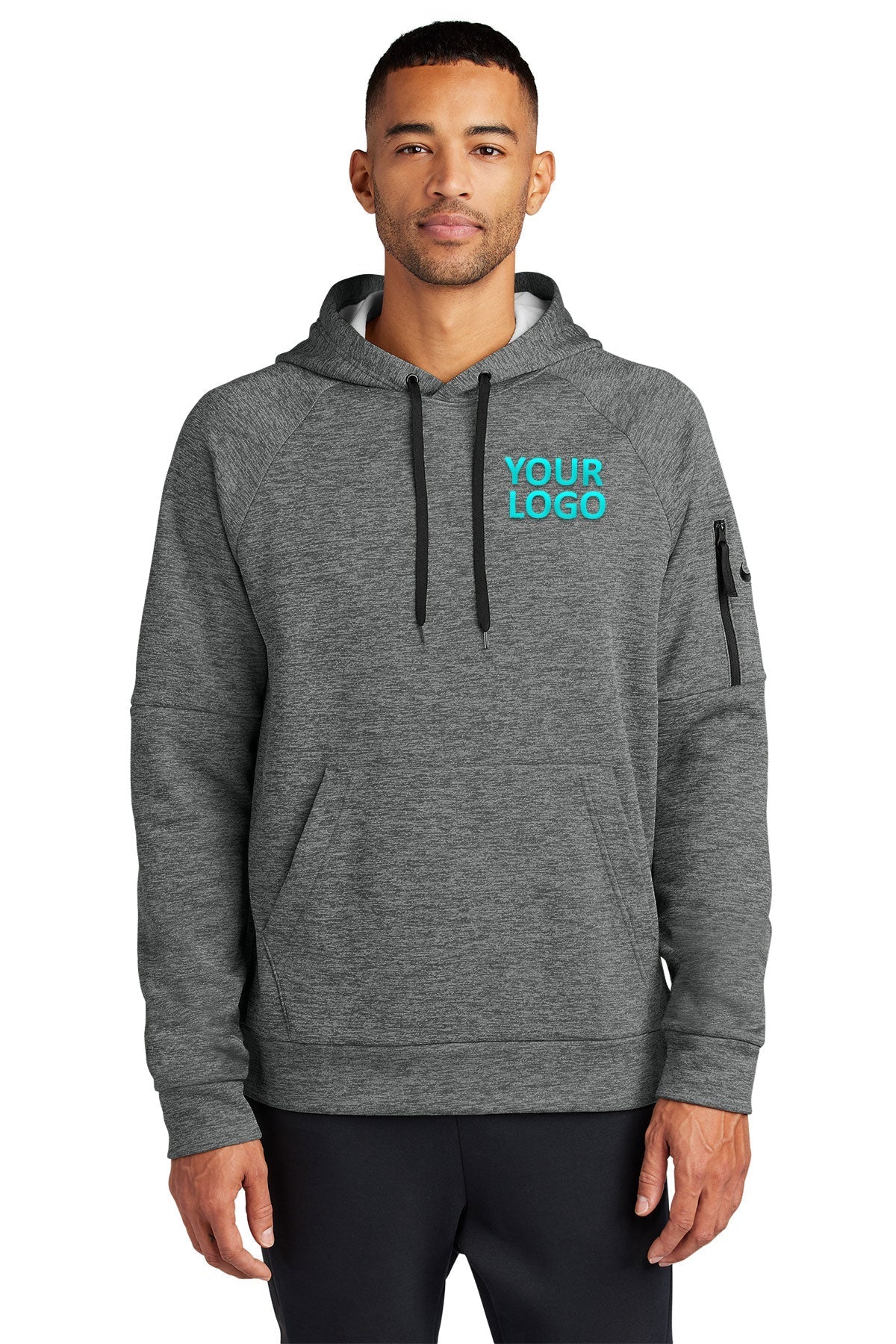 Nike Therma-FIT Pocket Pullover Branded Hoodies, Charcoal Heather [Eastside Vocational Services, Inc.]