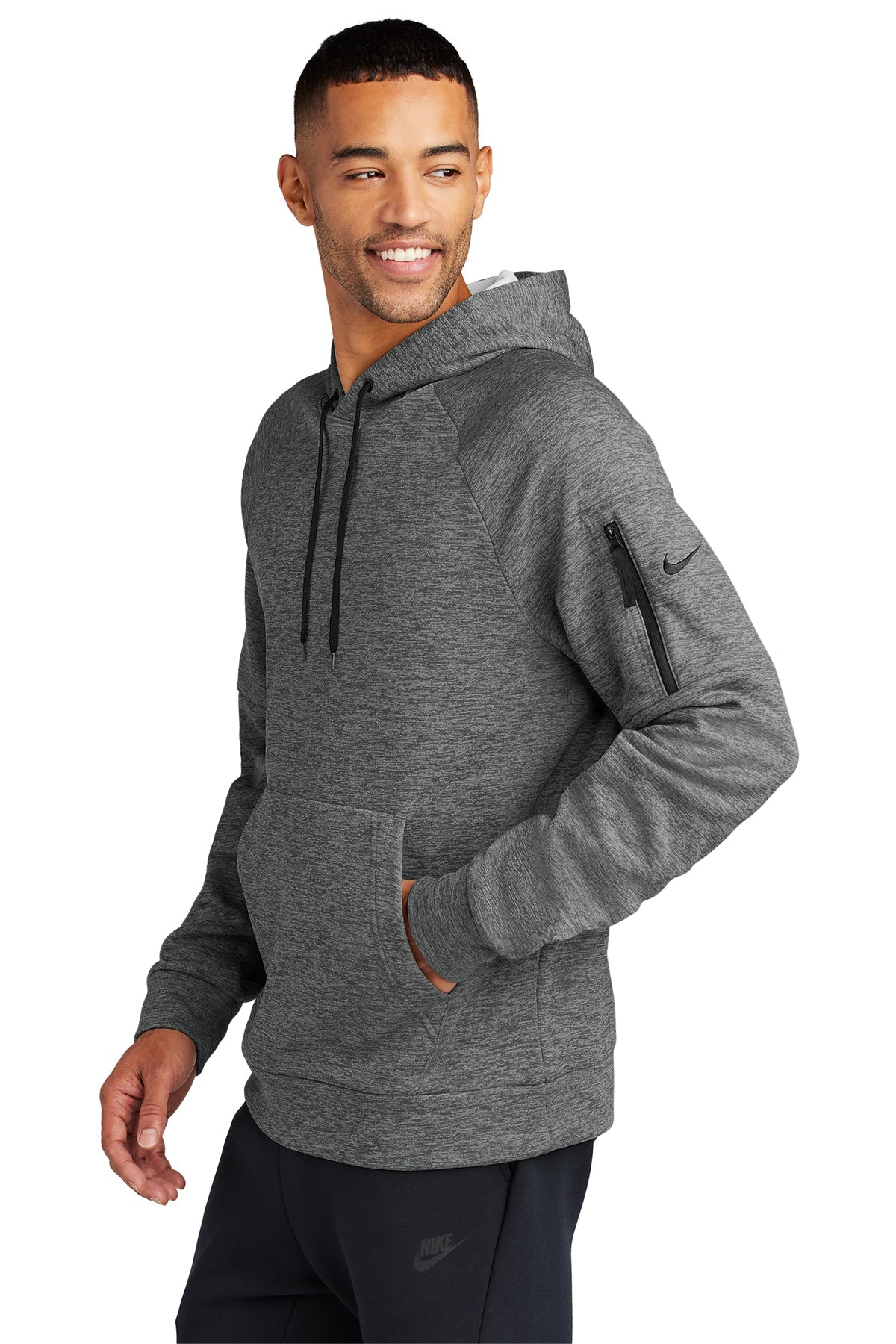 Nike Therma-FIT Pocket Pullover Branded Hoodies, Charcoal Heather [Eastside Vocational Services, Inc.]