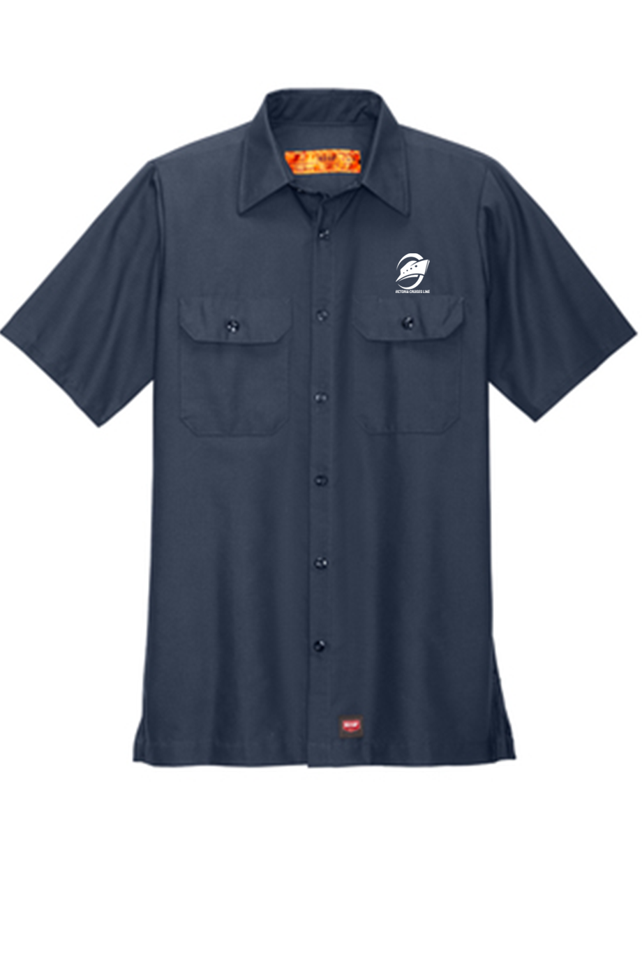 Men's Short Sleeve Double Pocket Work Shirt, Navy [Left Chest / VCL All White]