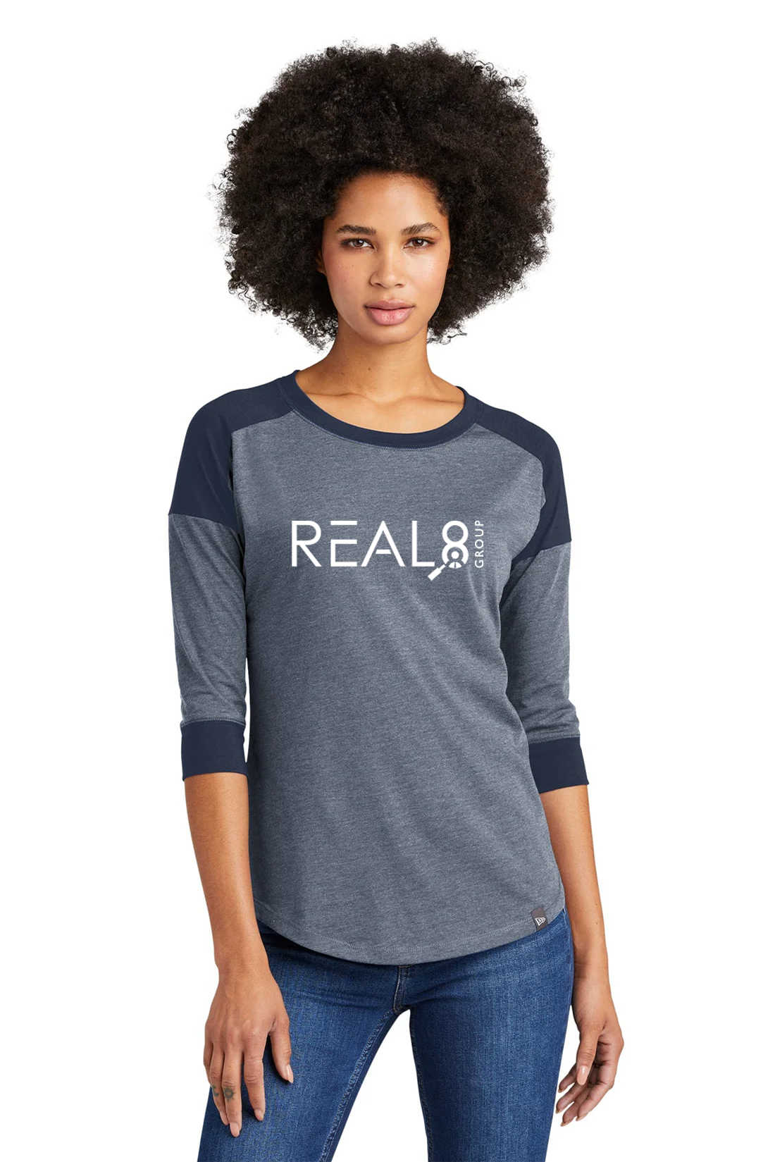 New Era Ladies Heritage Blend 3/4-Sleeve Baseball Tee, True Navy Twist [Real8 Group]