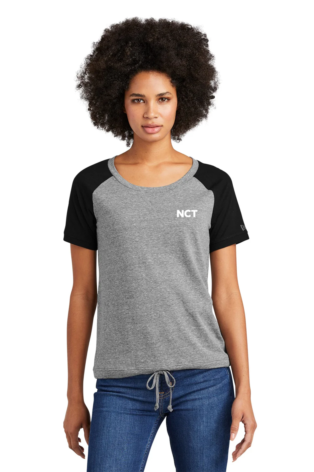 New Era Ladies Tri-Blend Performance Printed Tee, Shadow Grey/ Black [NCT]