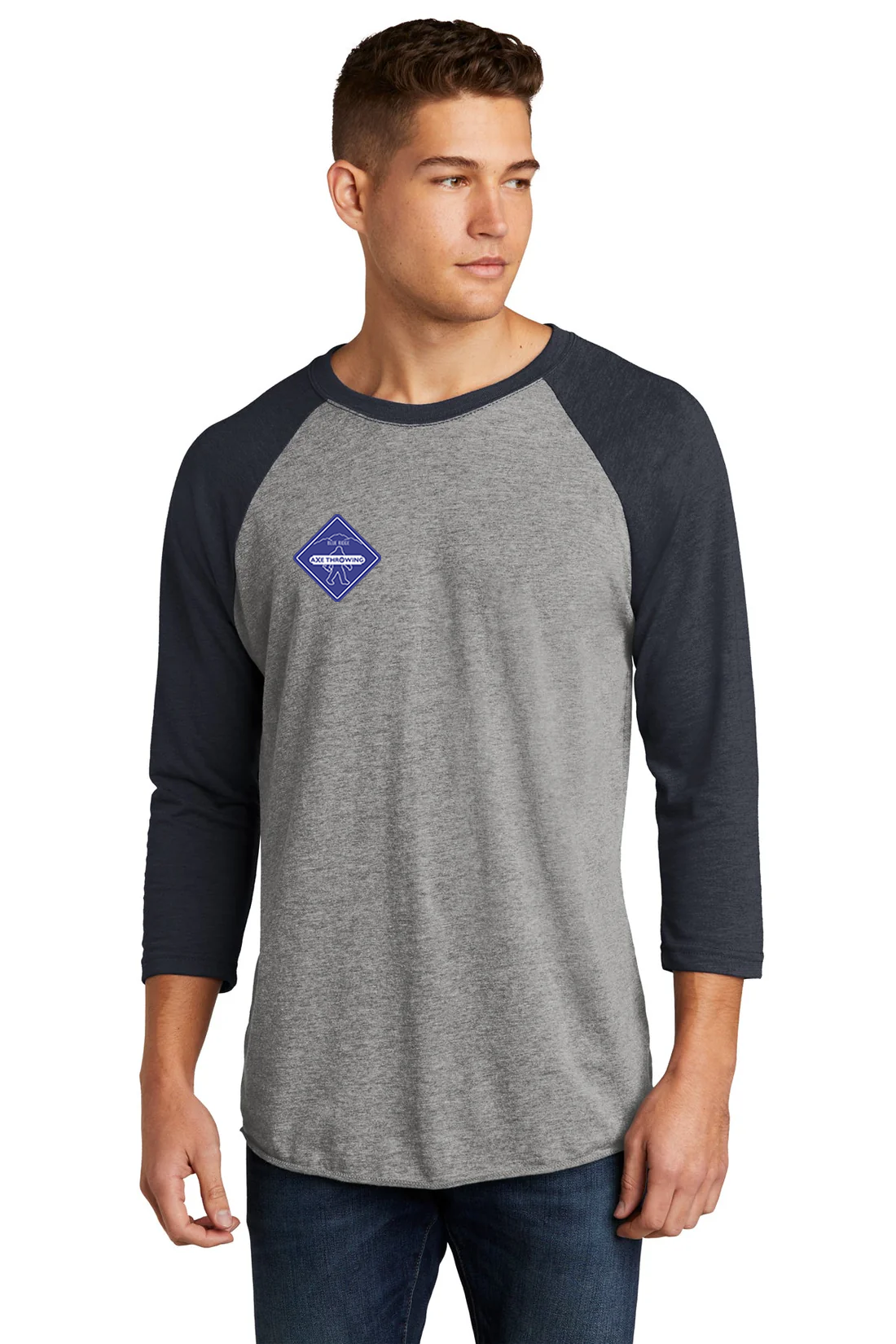 Next Level 3/4-Sleeve Raglan Tee, Vintage Navy/ Pure Heather [Blue Ridge Axe]