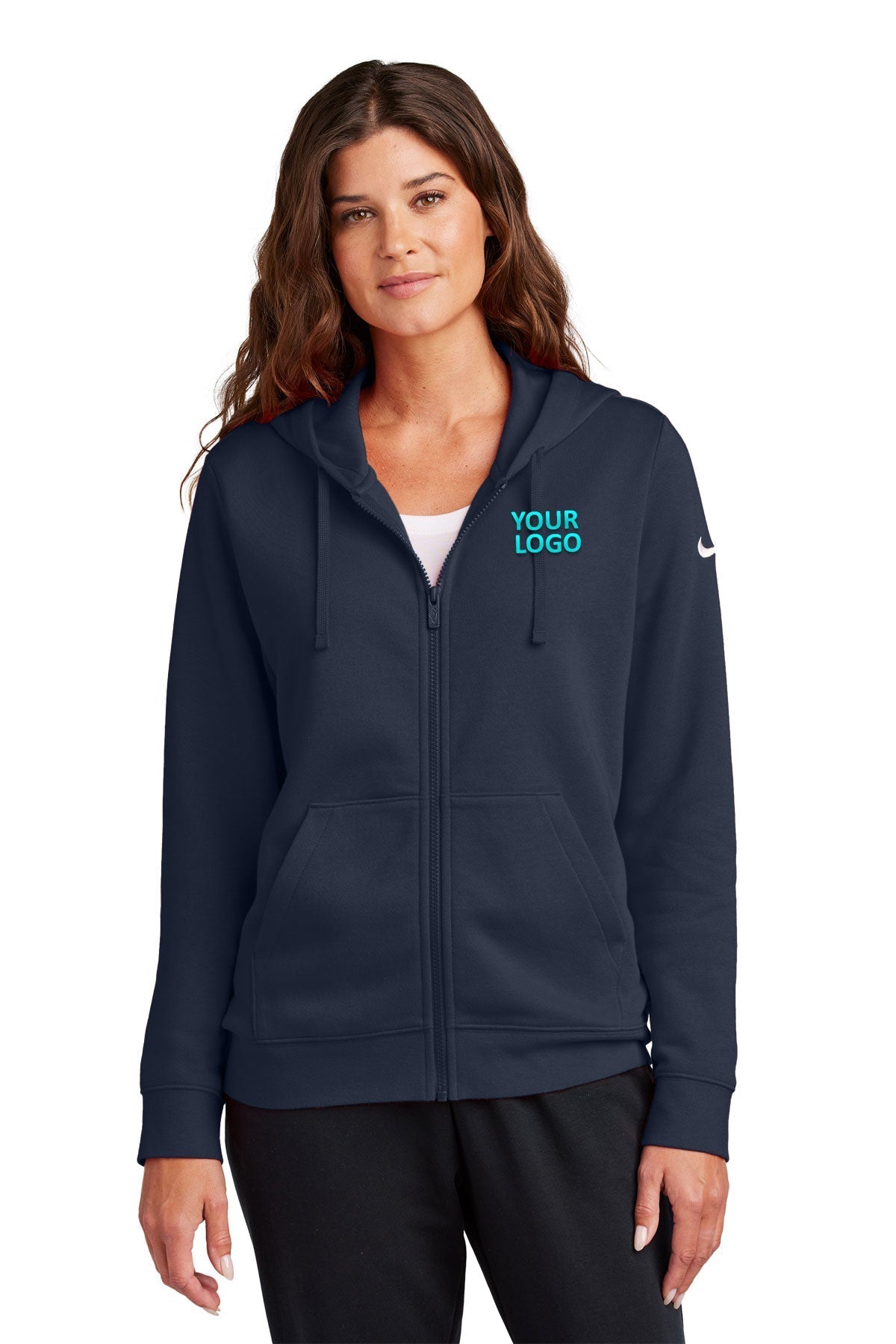 Nike Ladies Club Fleece Full-Zip Custom Hoodies, Midnight Navy [Rose Cay Maritime]